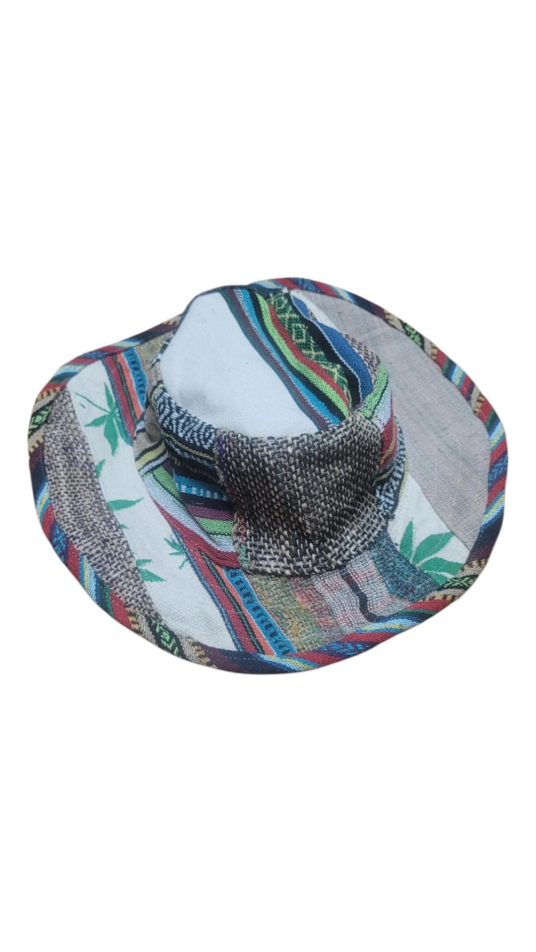 Handmade Hemp Patchwork Sun Hat: Unisex Hippie Style