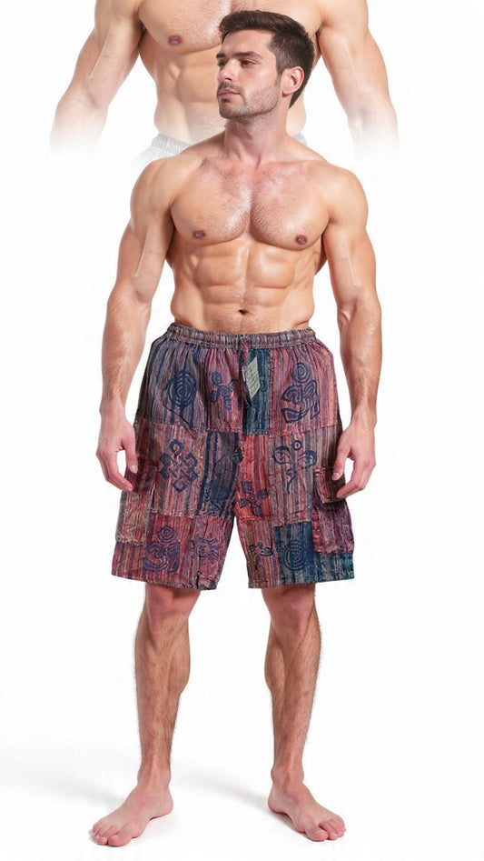 Patchwork Cotton Men's Boho Hippie Shorts: Free Size