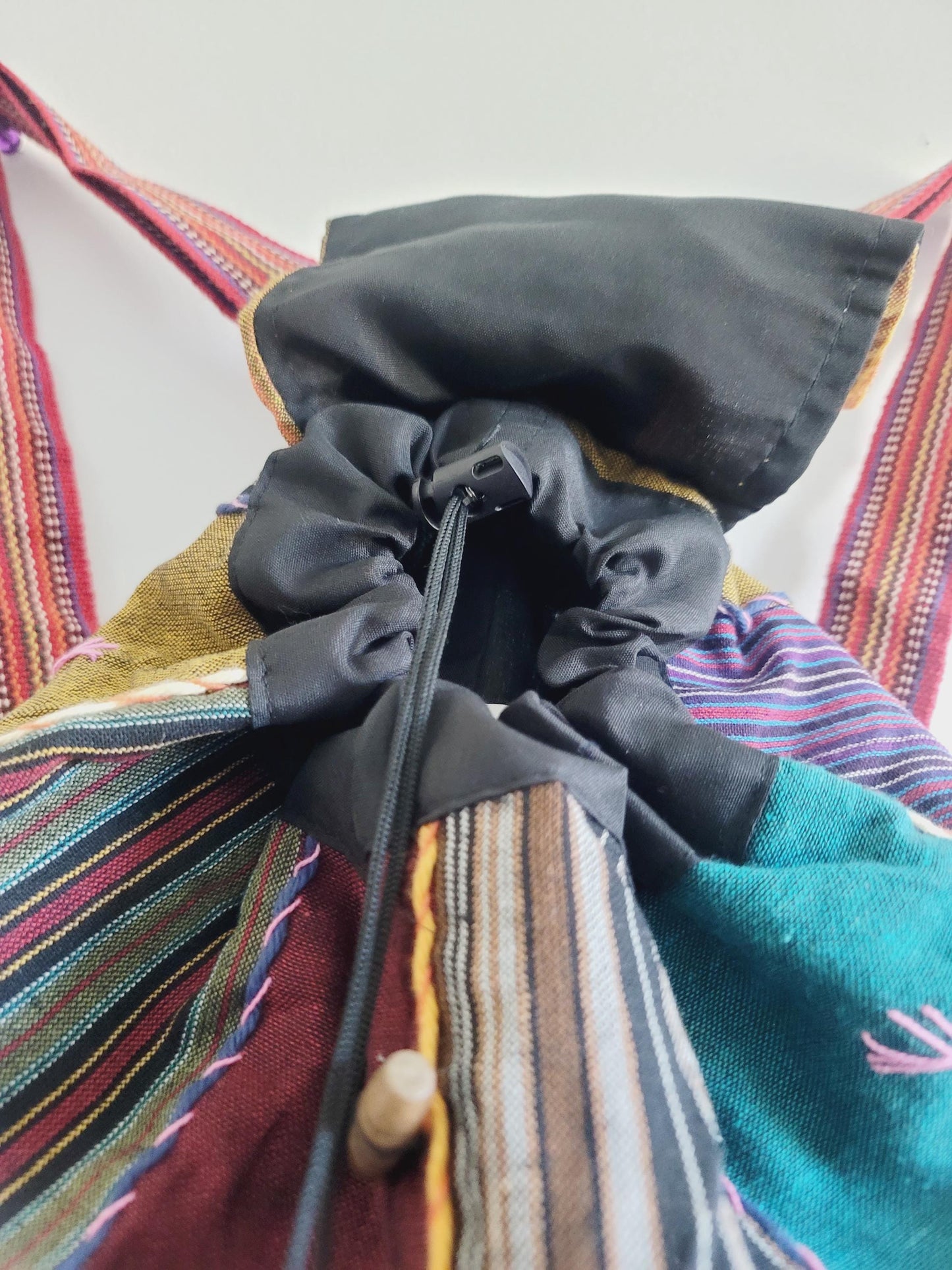 Handcrafted Cotton Boho Backpack: Nepal Razor Cut Patchwork Bag