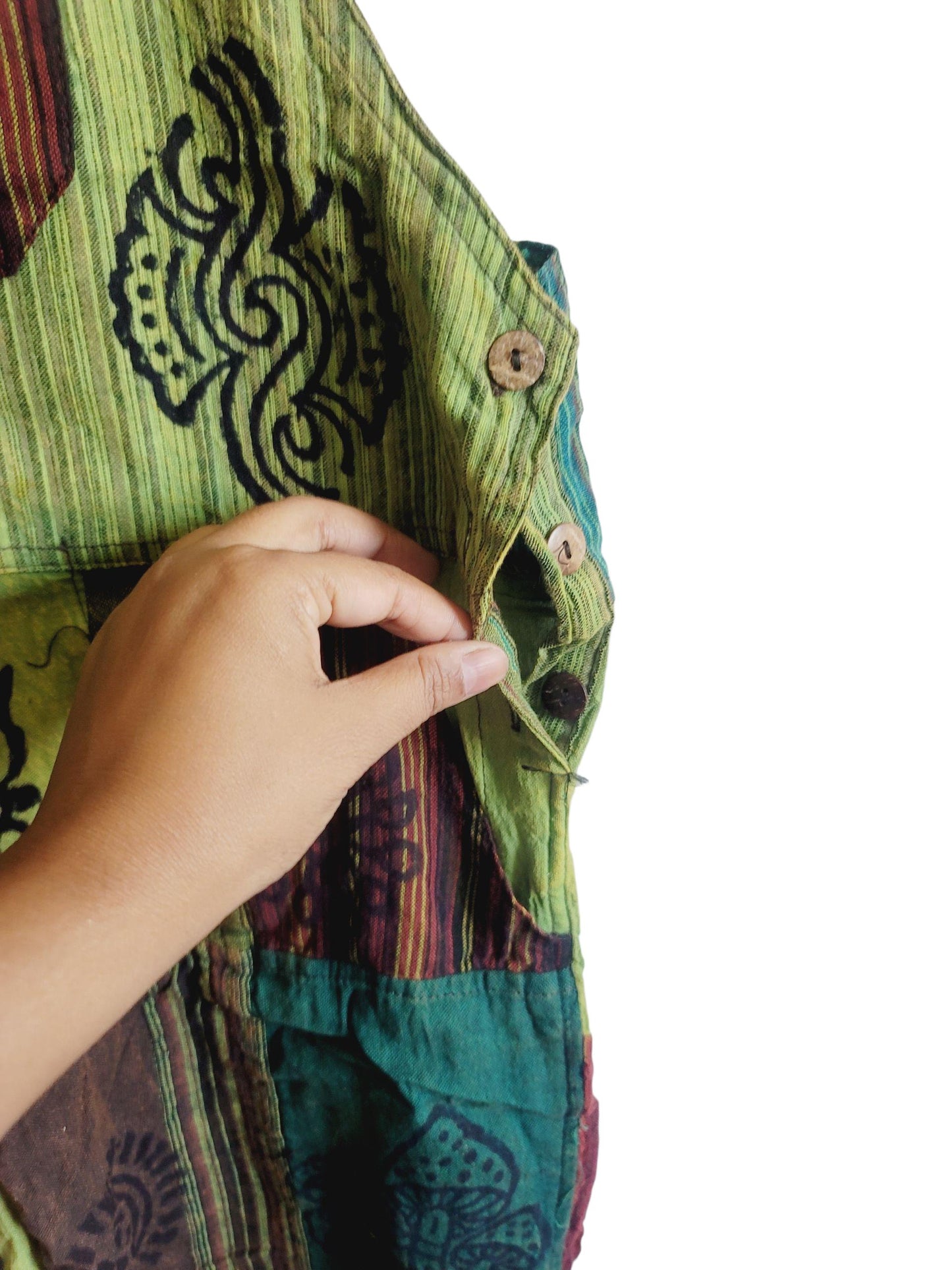 Handmade Cotton Patchwork Overalls: Boho Harem Jumpsuit, Nepal