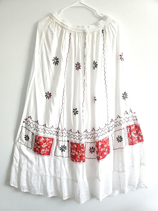 Boho Hippie Embroidery Viscose Skirt, Women, Hancrafted, Embroidered Bohemian