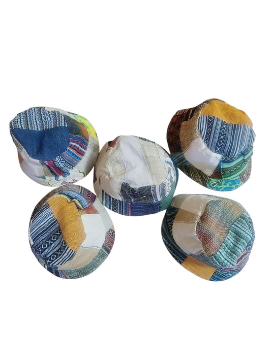 Handmade Hemp Patchwork Bucket Hat: Eco-Friendly Hippie Style