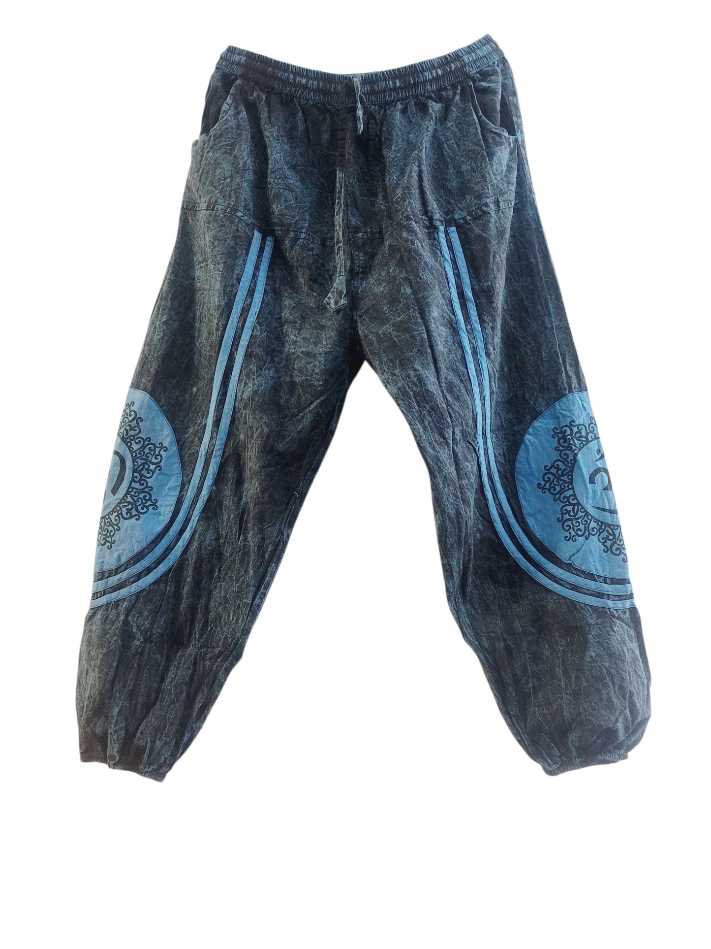 Embroidered OM Patchwork Boho Cotton Pant, Stone Washed, One Size, Hippie Pant, Men Women