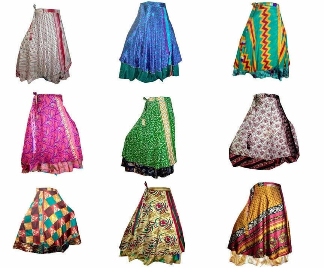 Vintage 60s Reversible Silk Wrap Skirt Bohemian Sari Skirts