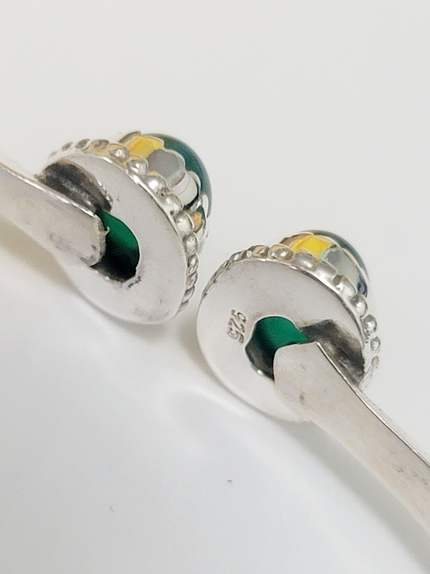 Genuine 925 Sterling Silver Gemstones Handmade Adjustable Cuff Bangle