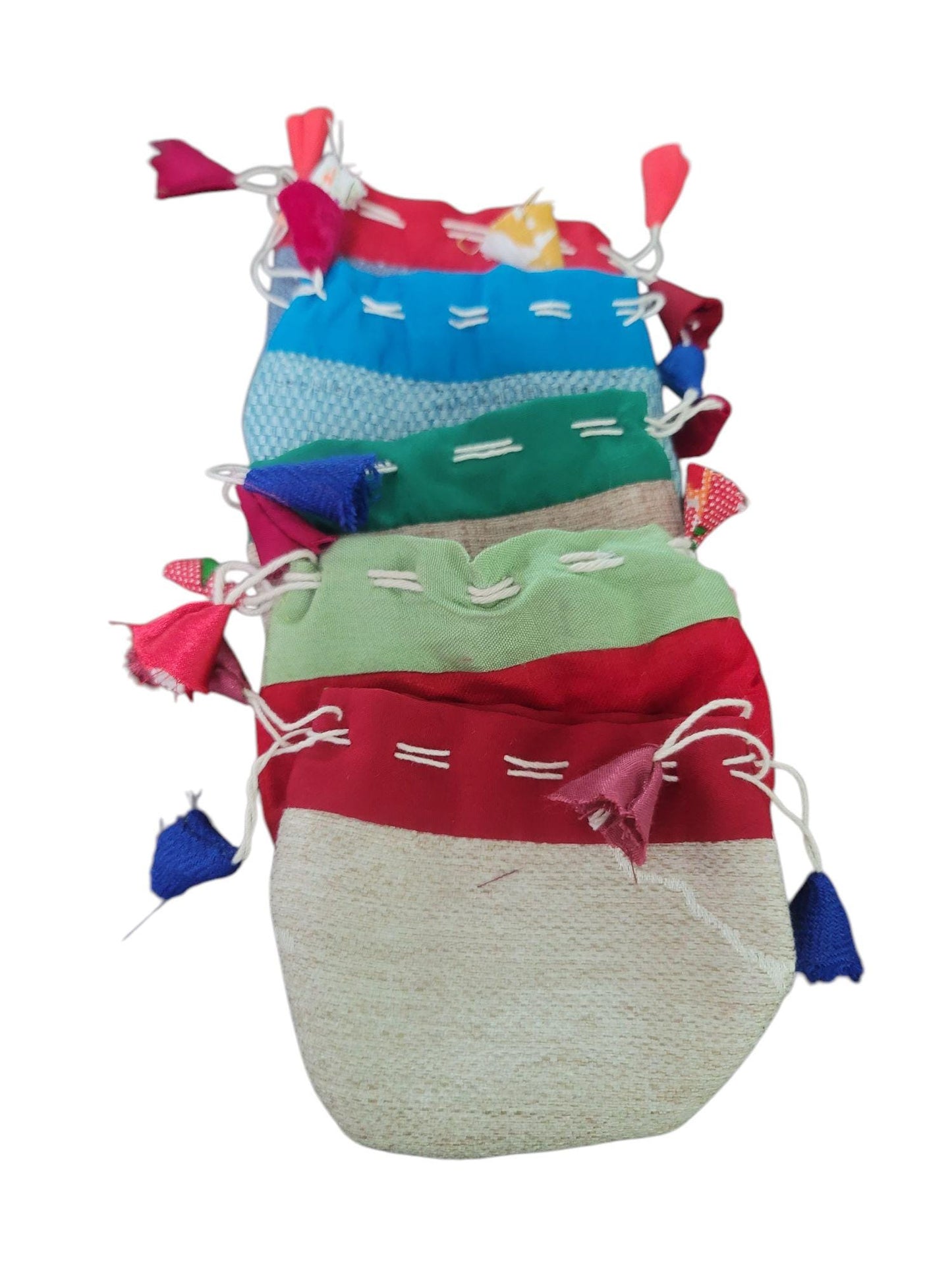 Handcrafted Nepal Fabric Drawstring Pouch Bags - Set of 5