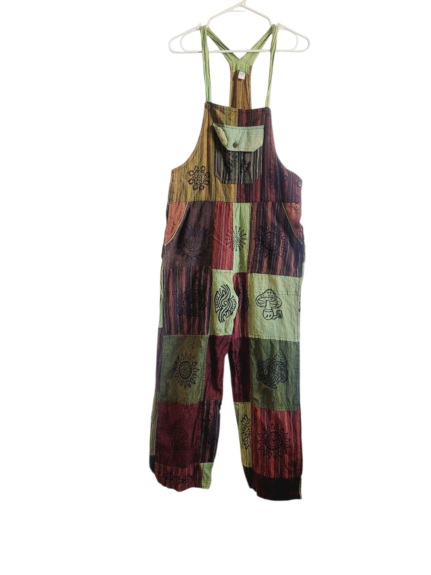 Handcrafted Cotton Patchwork Overalls: Boho Hippie Jumpsuit