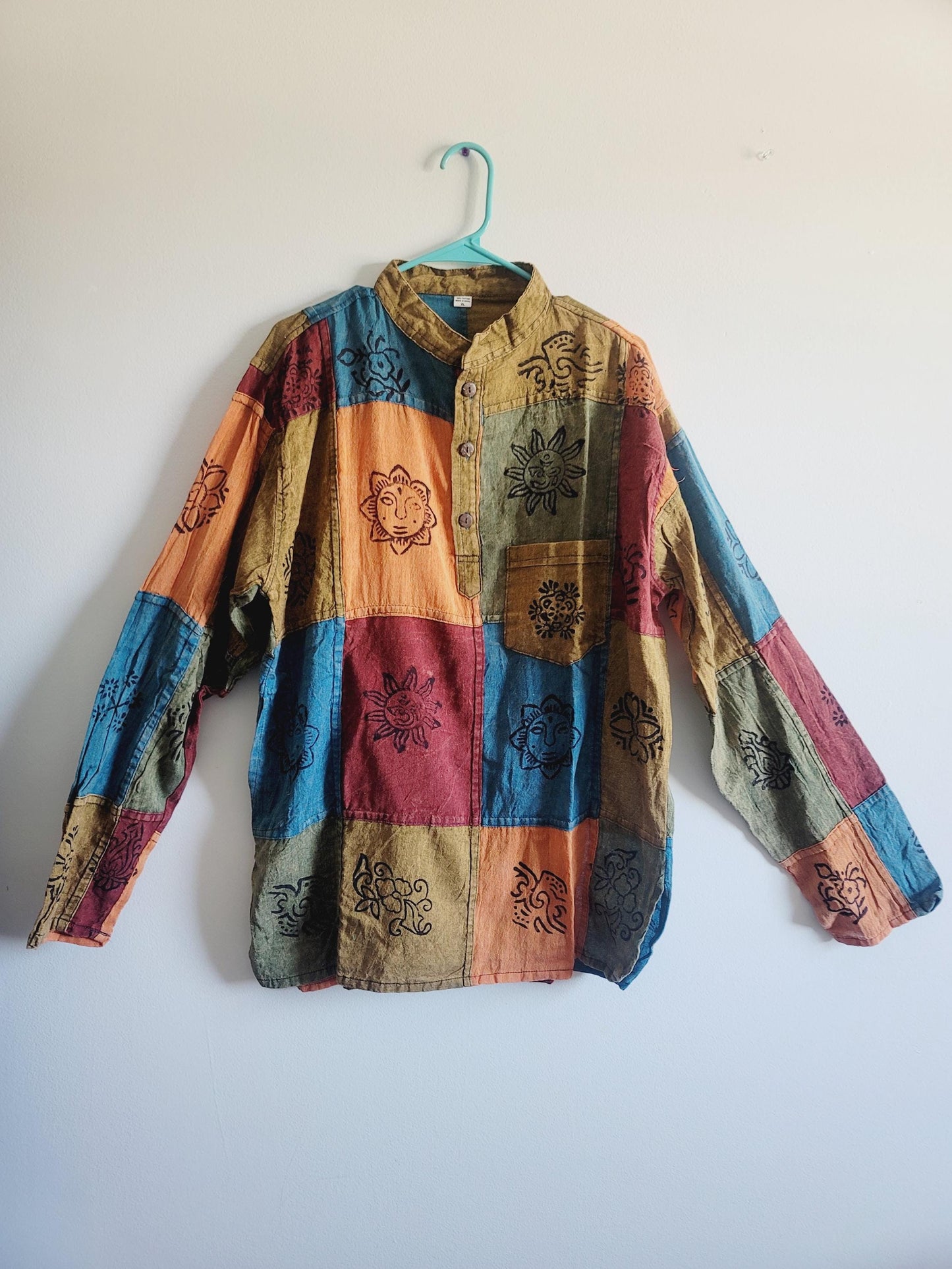 Handcrafted Patchwork Cotton Kurta Shirt: Boho Hippie Style