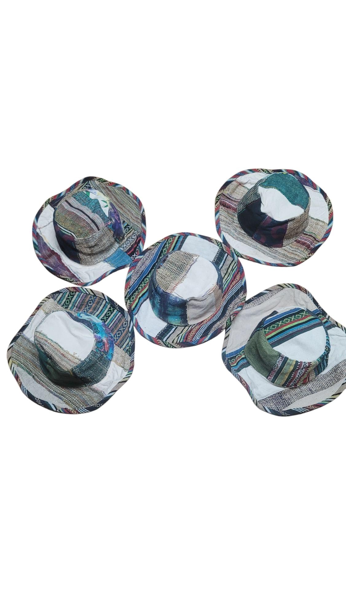 Handmade Hemp Patchwork Sun Hat: Unisex Hippie Style