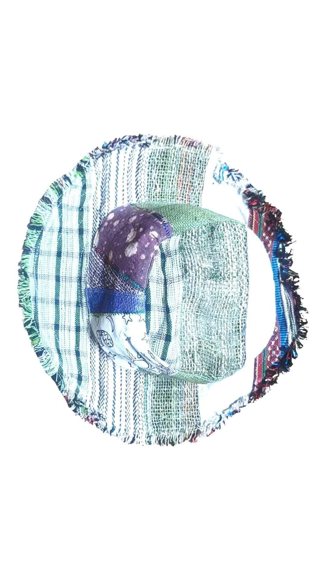 Handmade Hemp Patchwork Sun Hat: Unisex Hippie Style