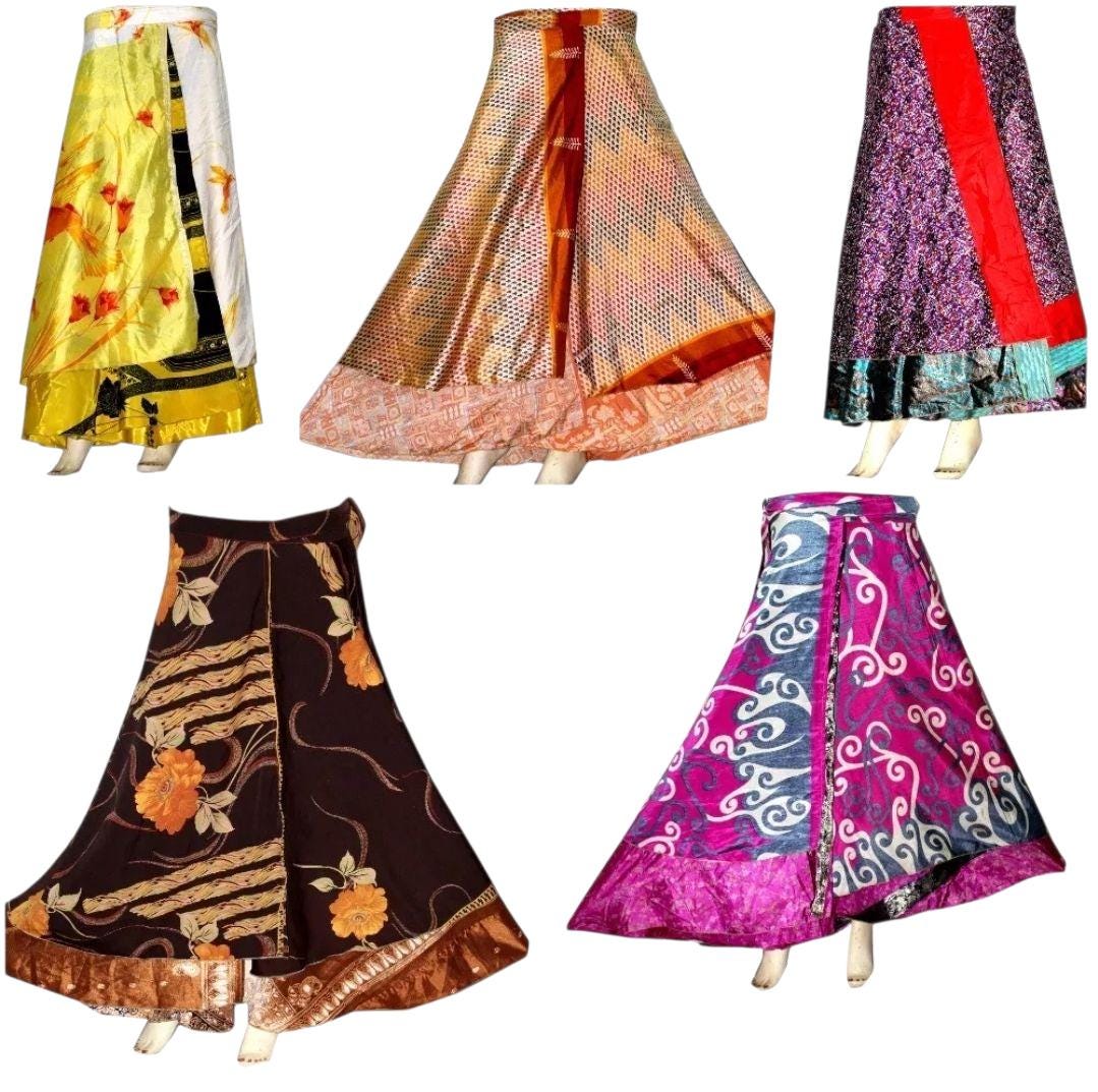 Vintage 60s Reversible Silk Wrap Skirt Bohemian Sari Skirts