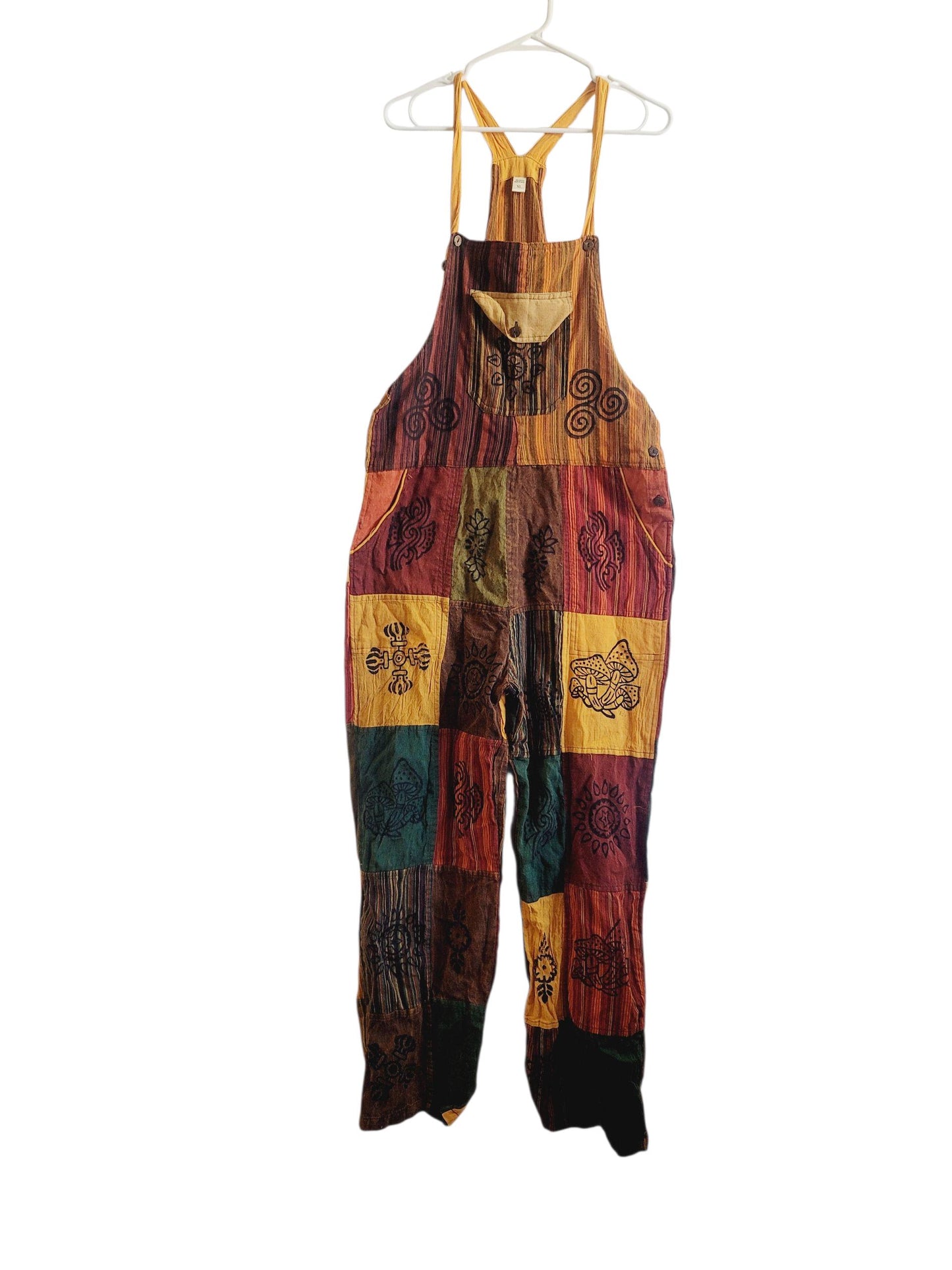 Handcrafted Cotton Patchwork Overalls: Boho Hippie Jumpsuit
