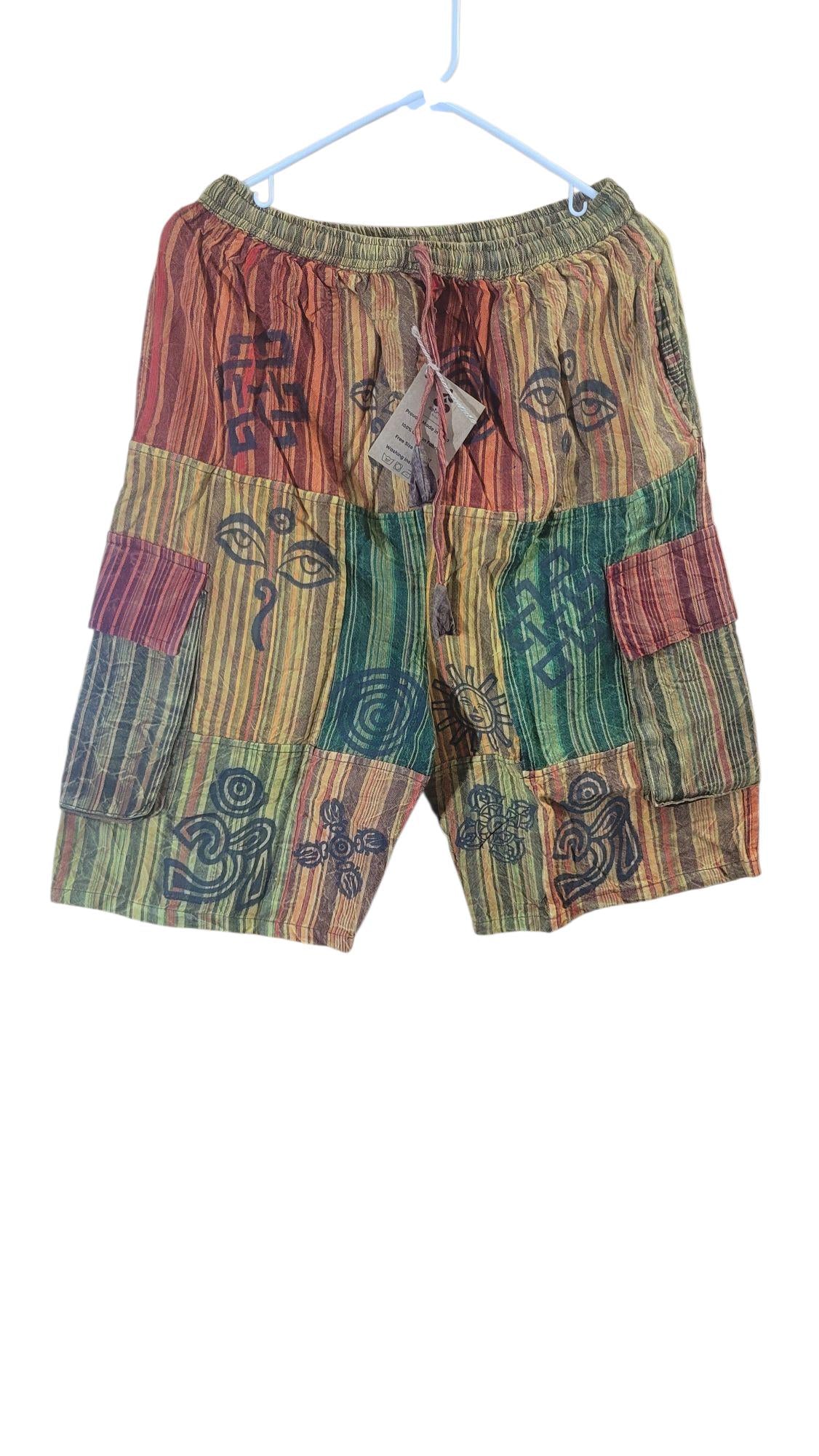 Patchwork Cotton Men's Boho Hippie Shorts: Free Size