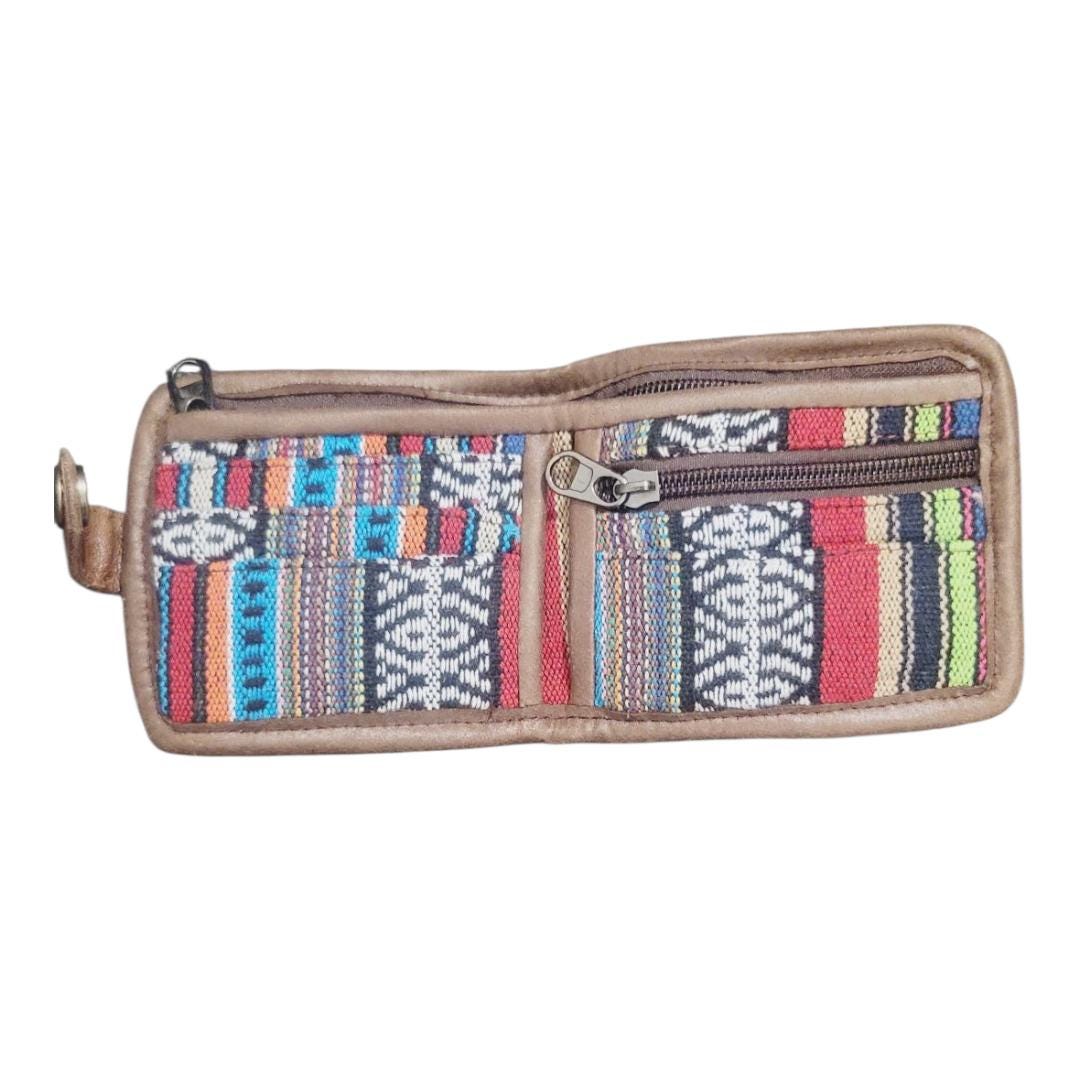 Handcraft Boho Gheri Cotton and Leather Wallets,  Bohemian Style, Handmade In Nepal, Purse