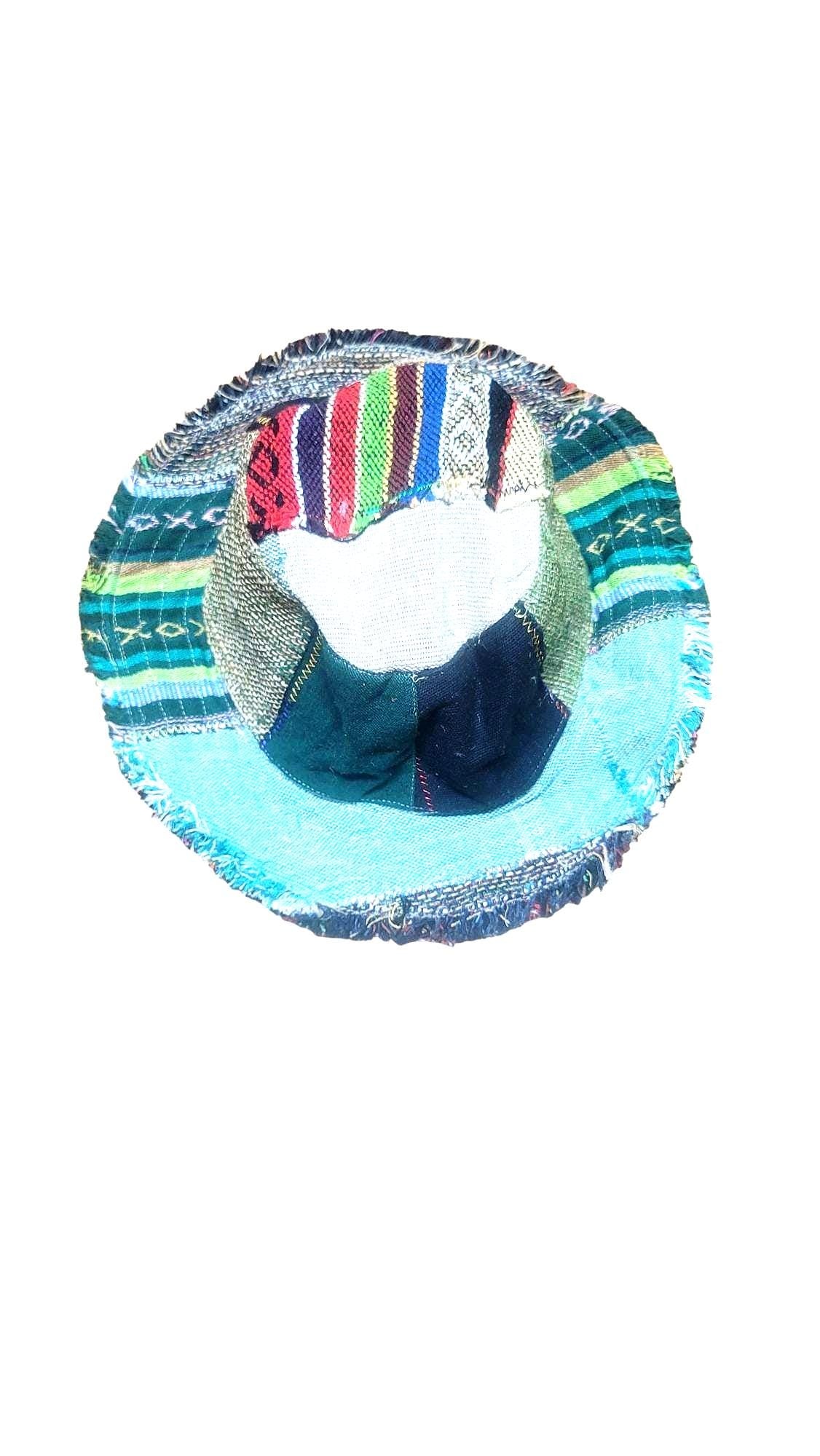 Handmade Hemp Patchwork Sun Hat: Unisex Hippie Style