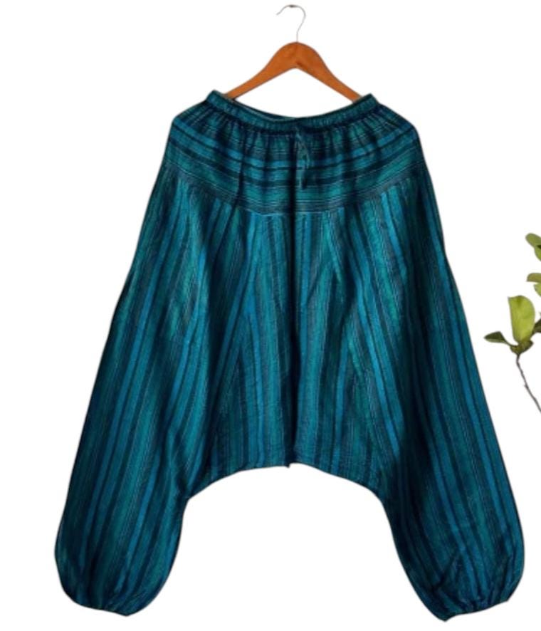 Boho Cotton Harem Pants: Handmade Stripe, Unisex Trouser