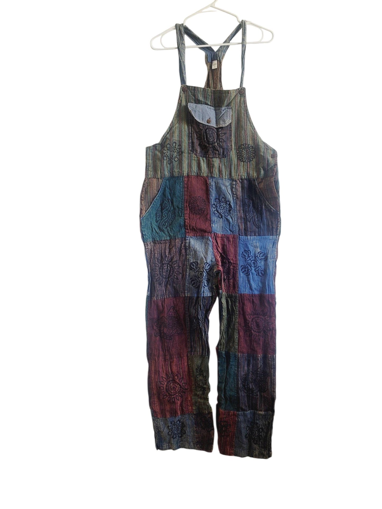 Handcrafted Cotton Patchwork Overalls: Boho Hippie Jumpsuit