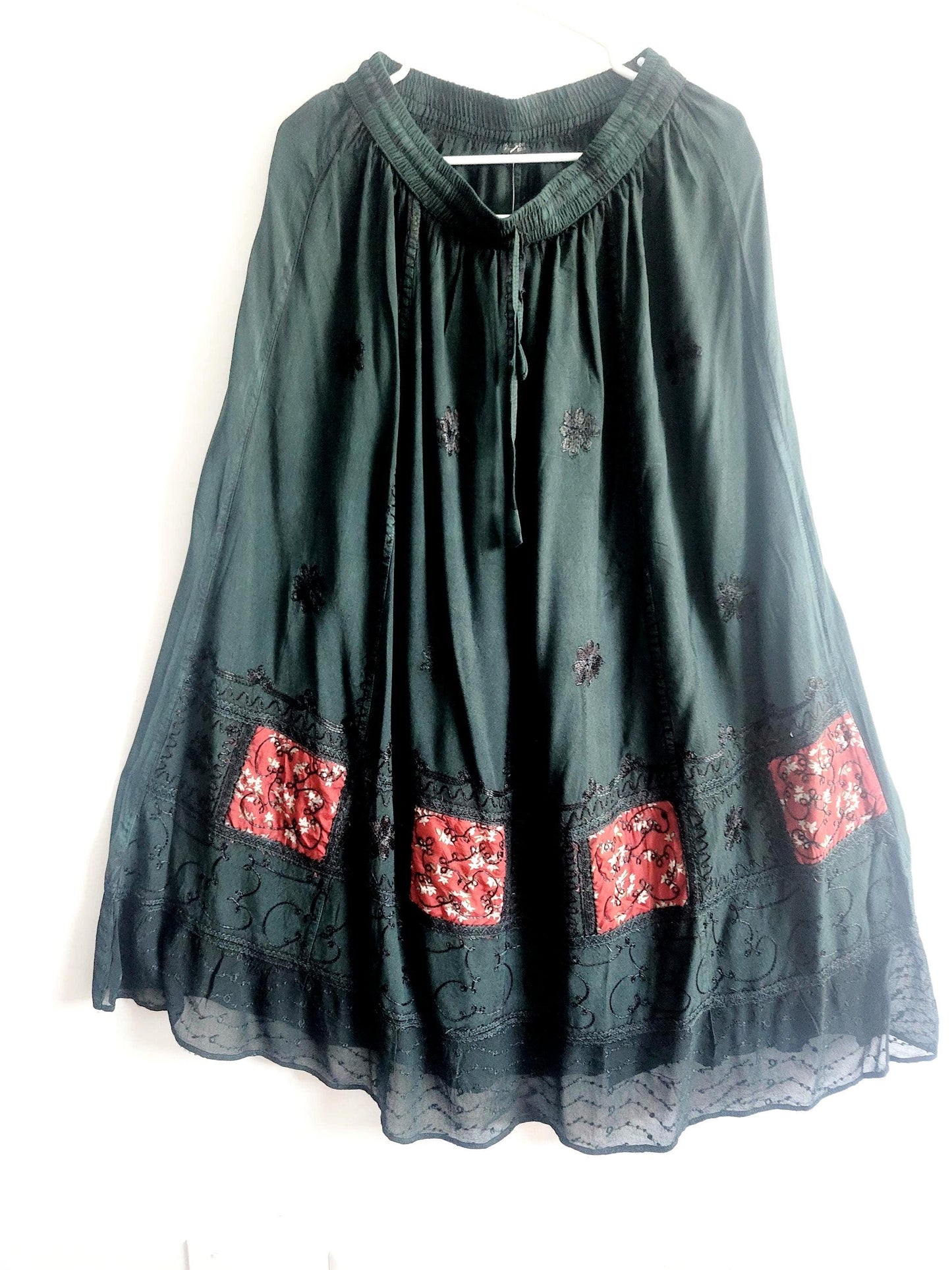 Boho Hippie Embroidery Viscose Skirt, Women, Hancrafted, Embroidered Bohemian