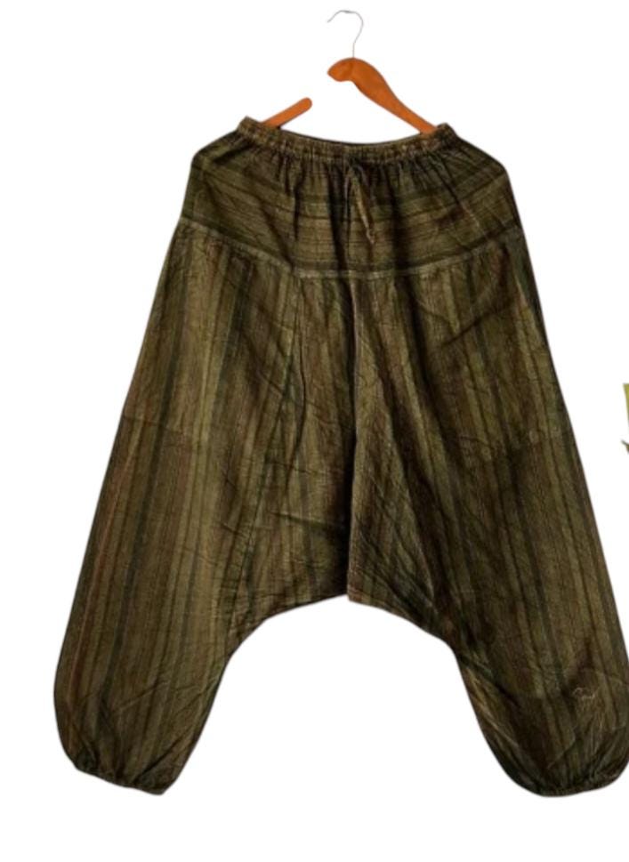 Boho Cotton Harem Pants: Handmade Stripe, Unisex Trouser