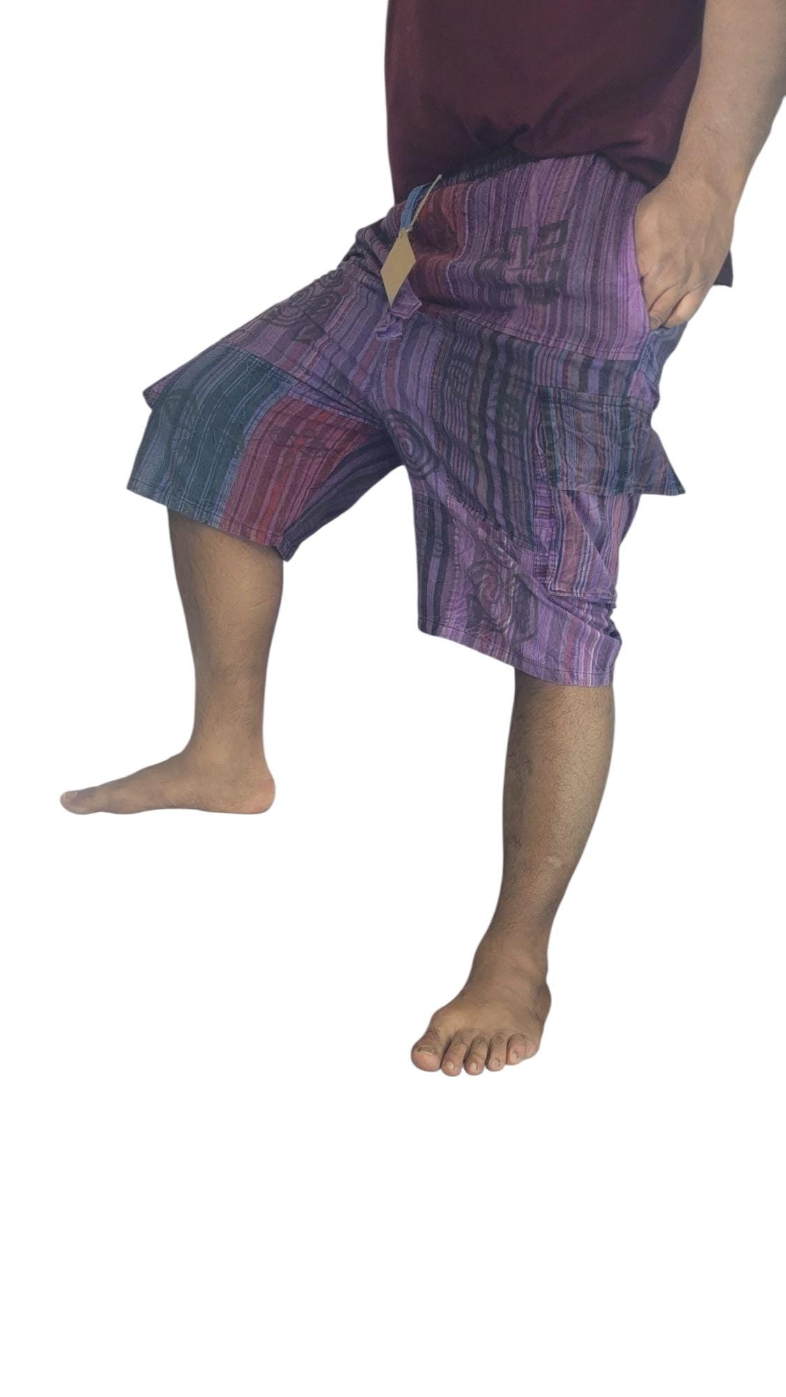 Patchwork Cotton Men's Boho Hippie Shorts: Free Size