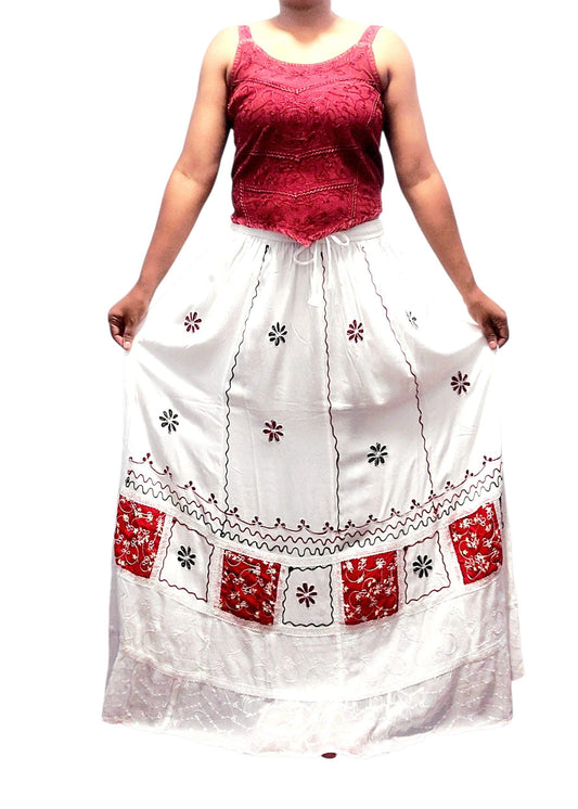 Boho Hippie Embroidery Viscose Skirt, Women, Hancrafted, Embroidered Bohemian