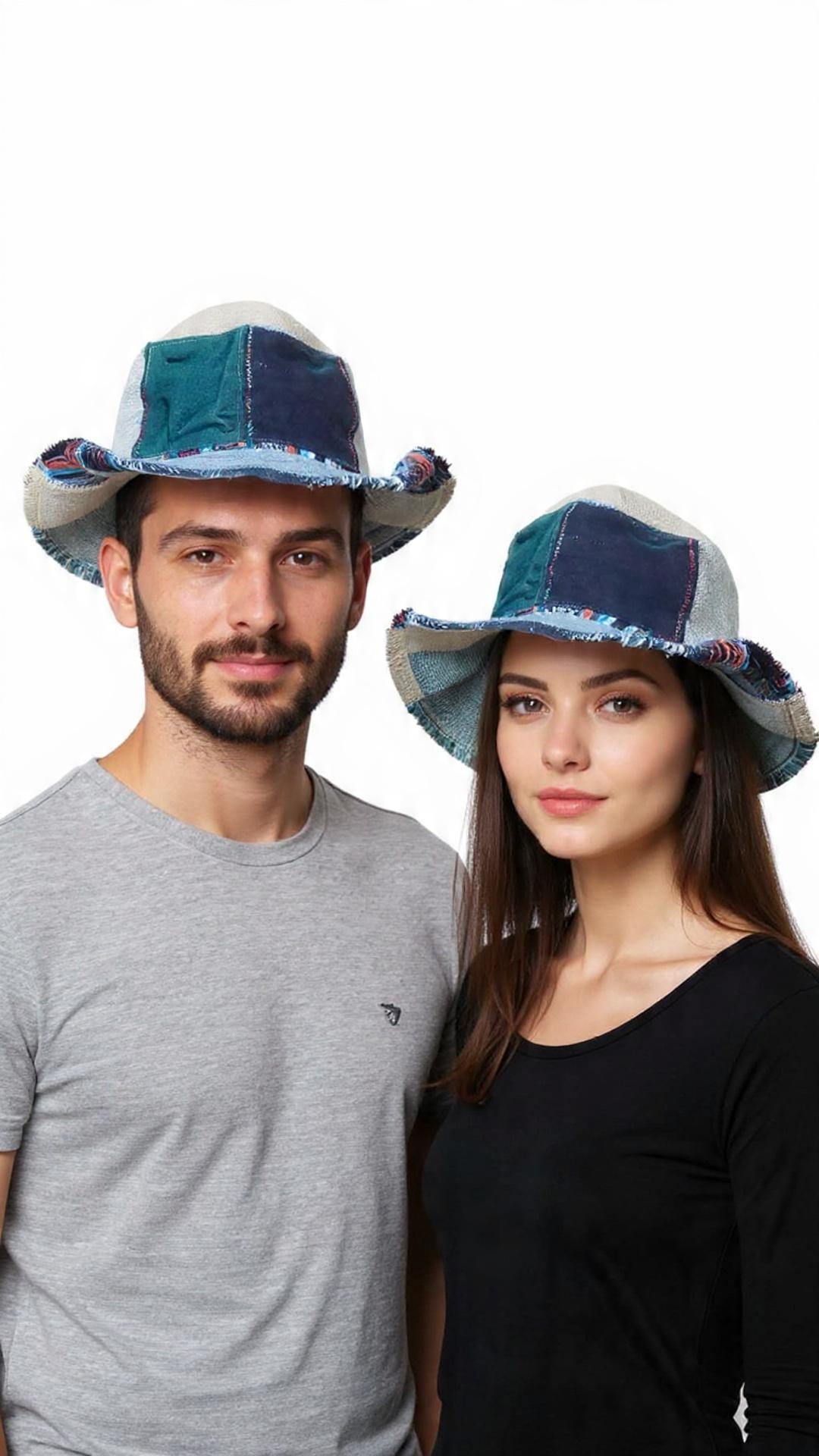 Handmade Hemp Patchwork Sun Hat: Unisex Hippie Style