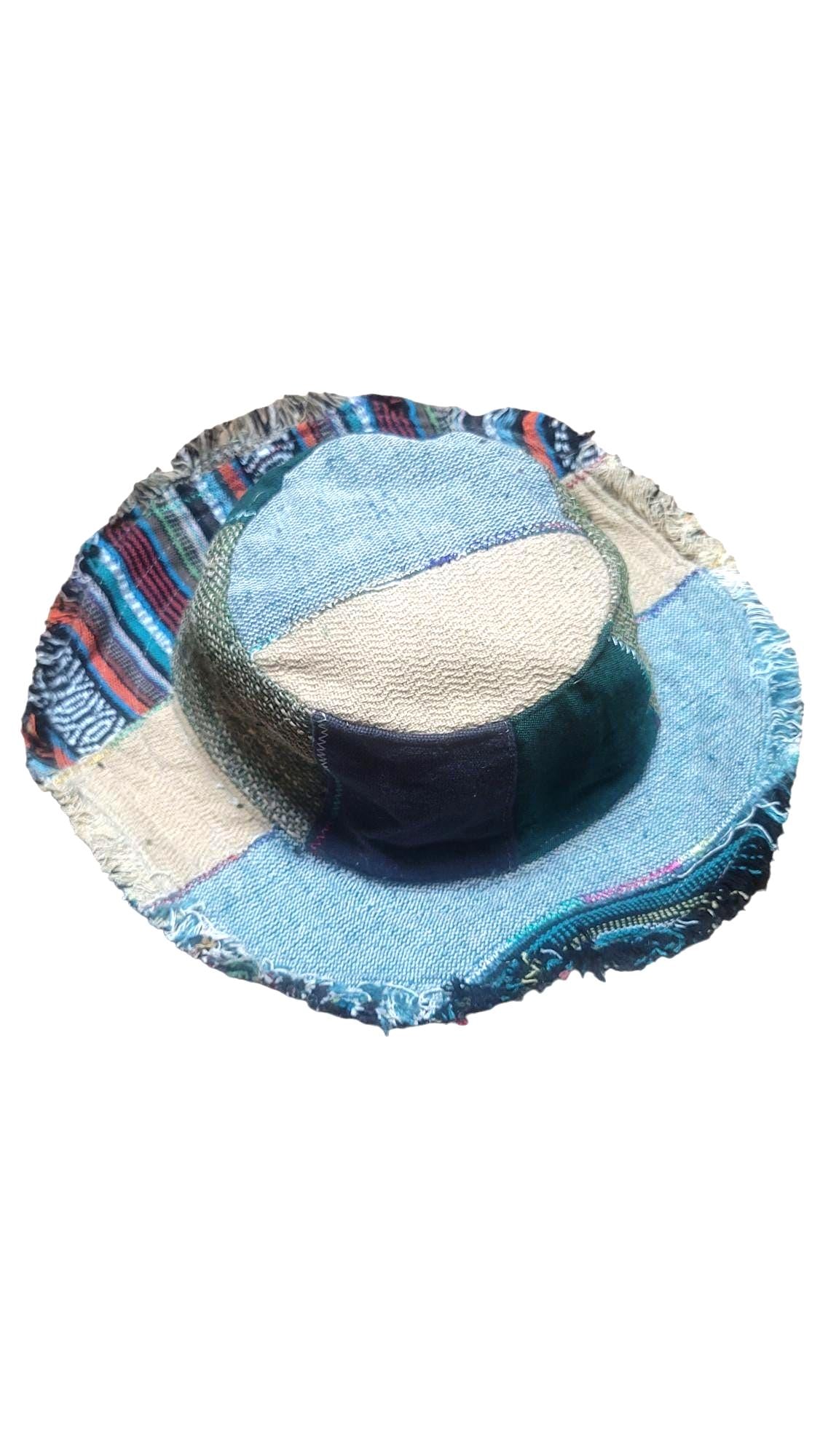 Handmade Hemp Patchwork Sun Hat: Unisex Hippie Style