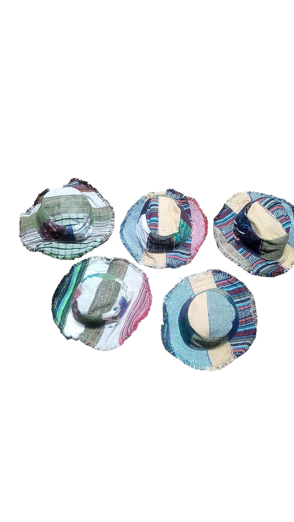 Handmade Hemp Patchwork Sun Hat: Unisex Hippie Style