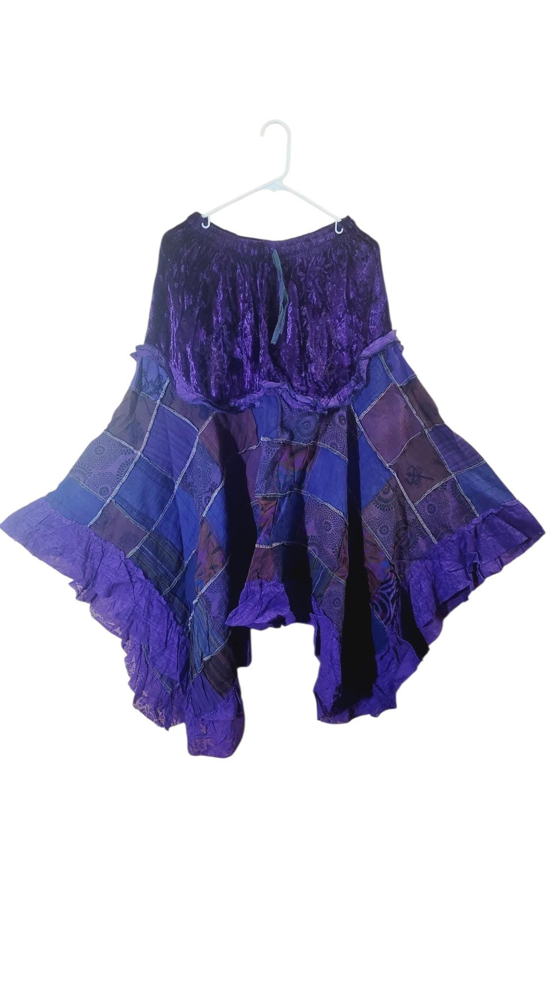 Boho Patchwork Velvet Skirt: Witchy Hippie Style
