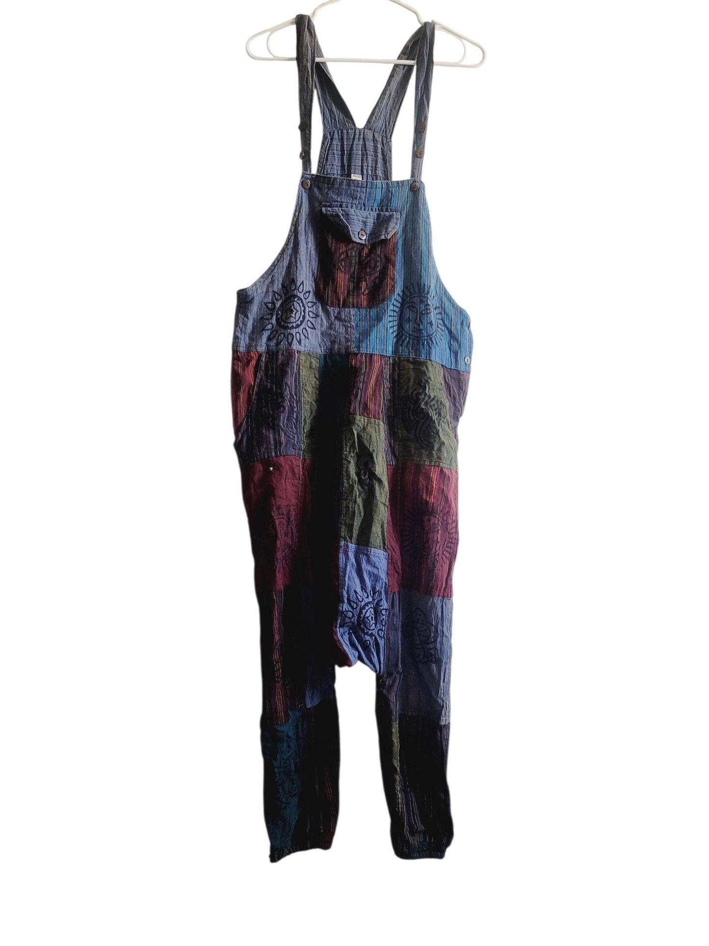 Handmade Cotton Patchwork Overalls: Boho Harem Jumpsuit, Nepal