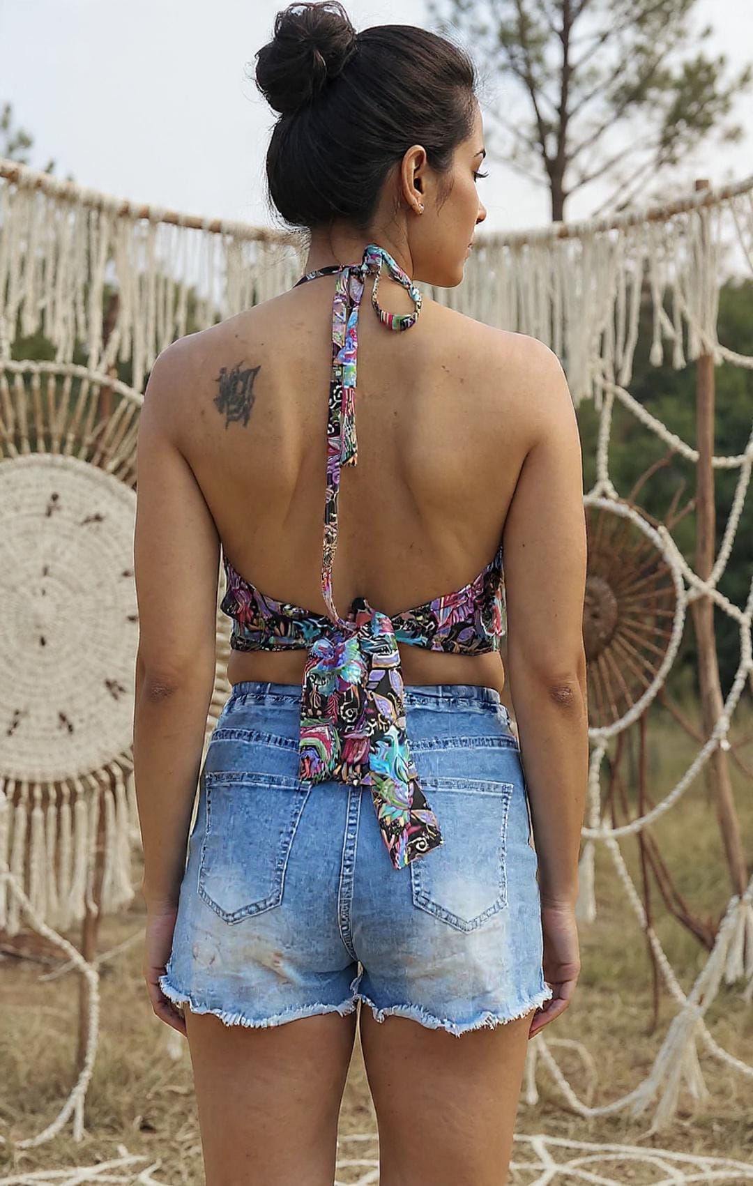 Silk Blend 2 Pieces Set Boho Halter Top and Kimono Robe: Floral Summer Cover-Up