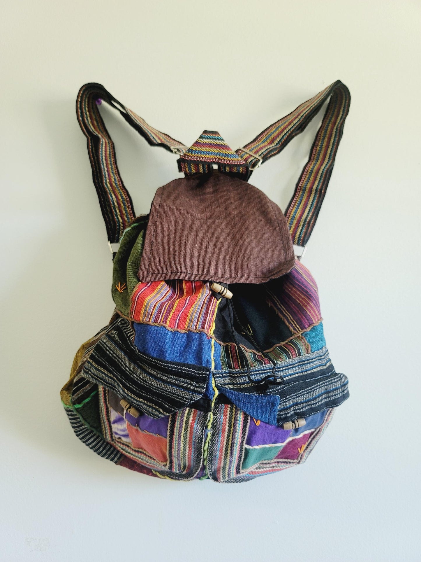 Handcrafted Cotton Boho Backpack: Nepal Razor Cut Patchwork Bag
