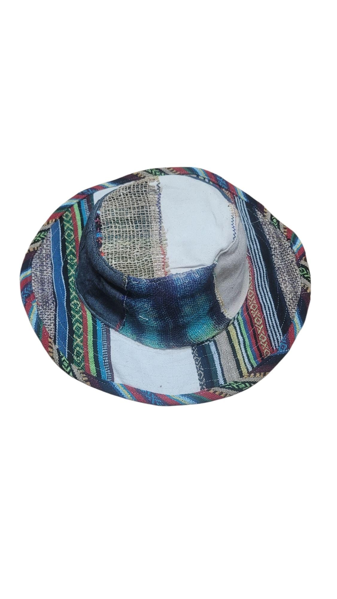 Handmade Hemp Patchwork Sun Hat: Unisex Hippie Style