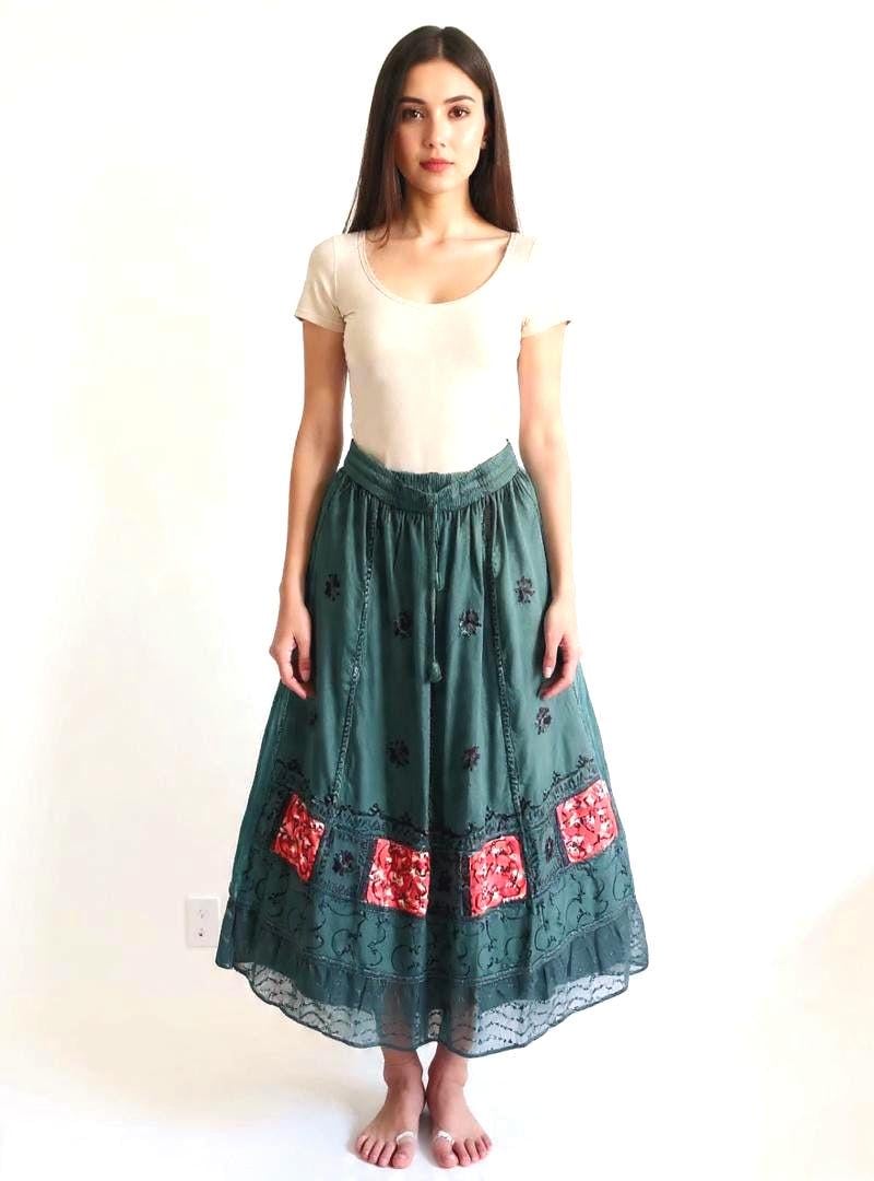 Boho Hippie Embroidery Viscose Skirt, Women, Hancrafted, Embroidered Bohemian