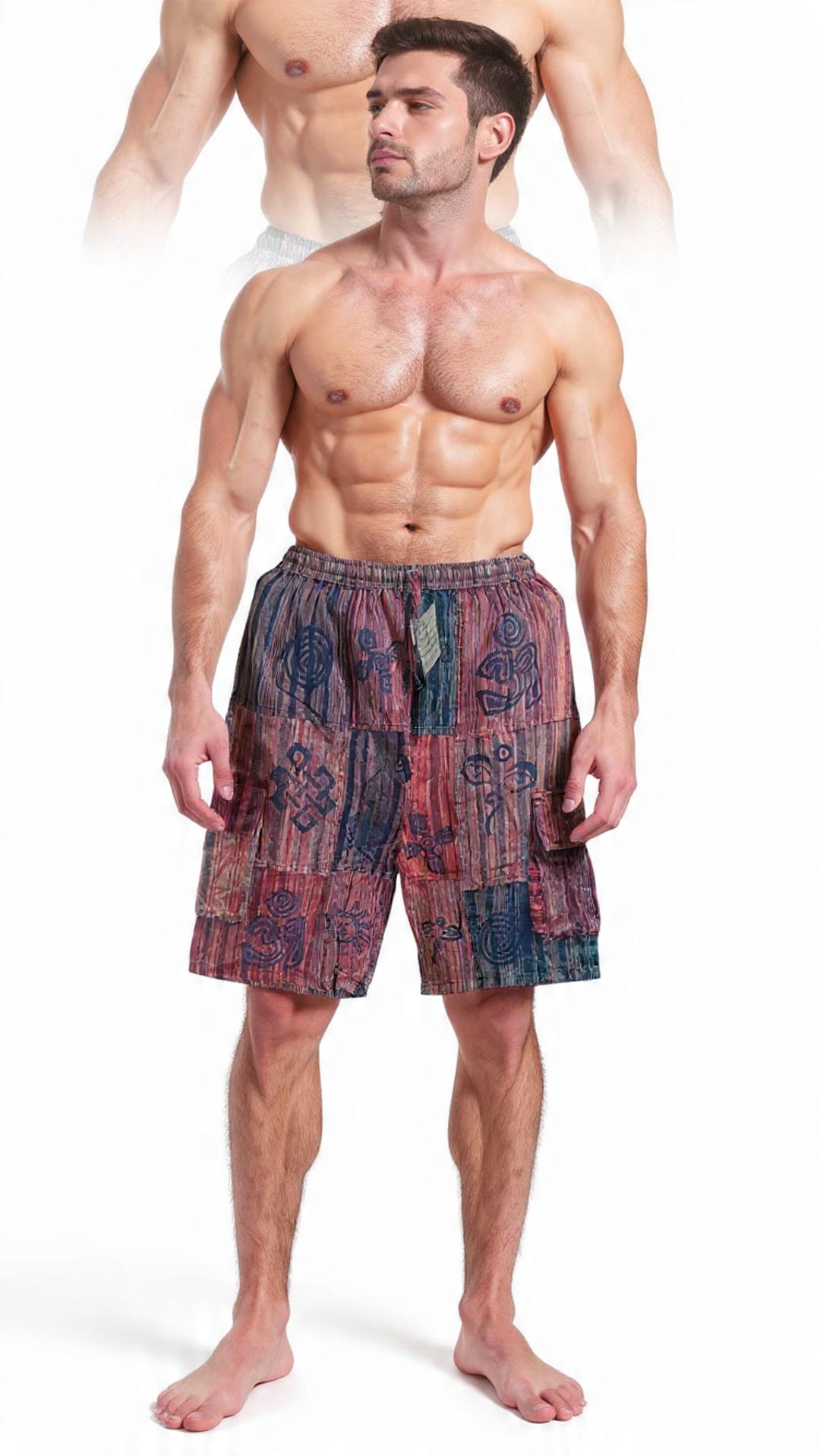 Patchwork Cotton Men's Boho Hippie Shorts: Free Size
