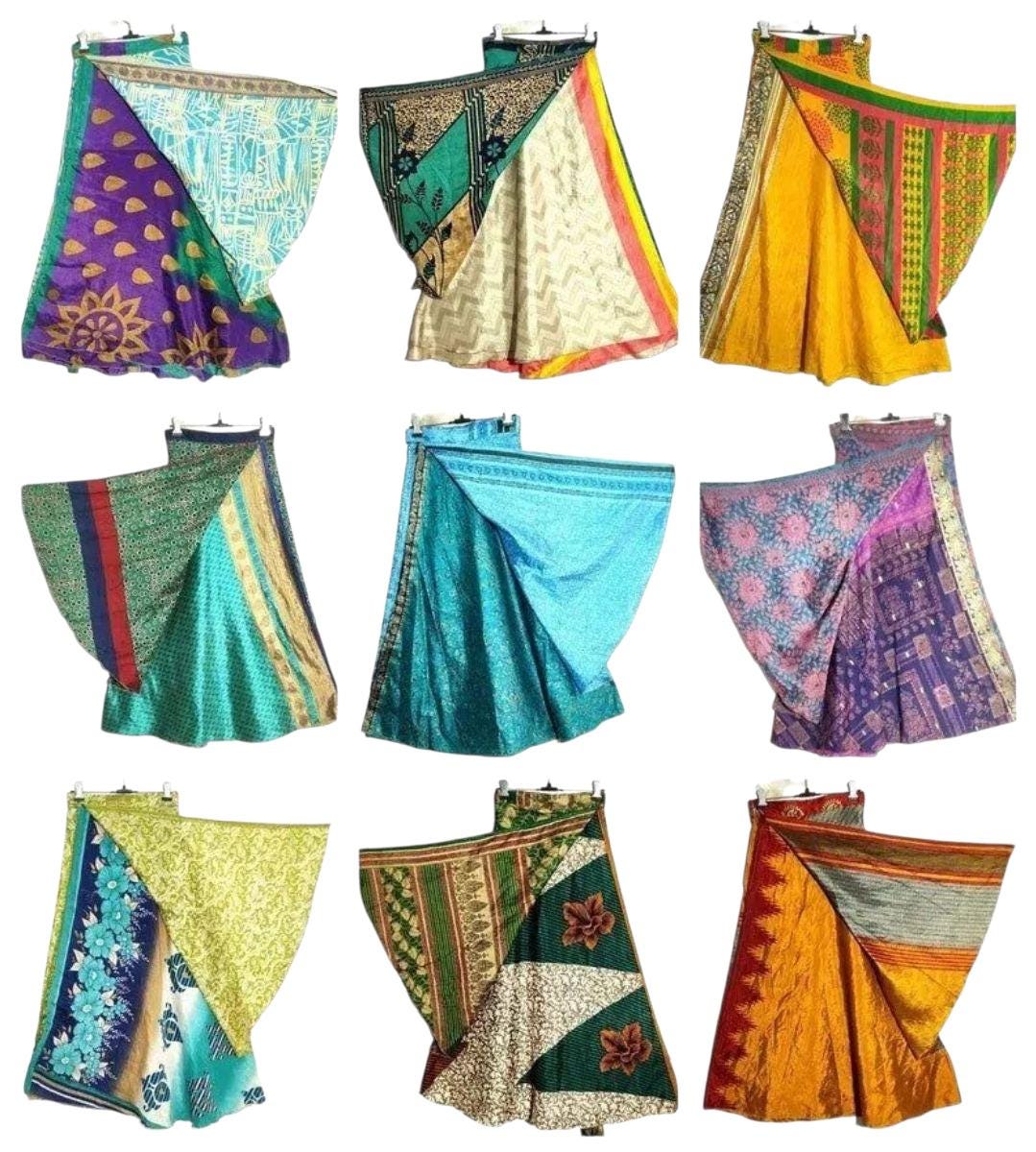 Vintage 60s Reversible Silk Wrap Skirt Bohemian Sari Skirts