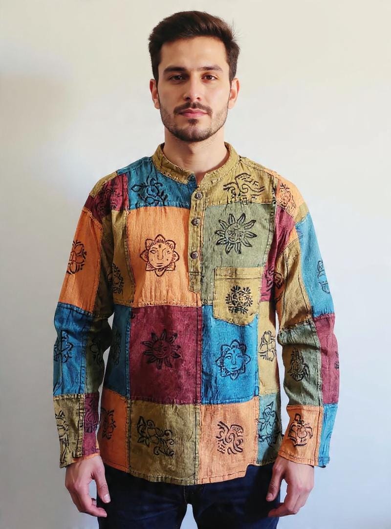 Handcrafted Patchwork Cotton Kurta Shirt: Boho Hippie Style