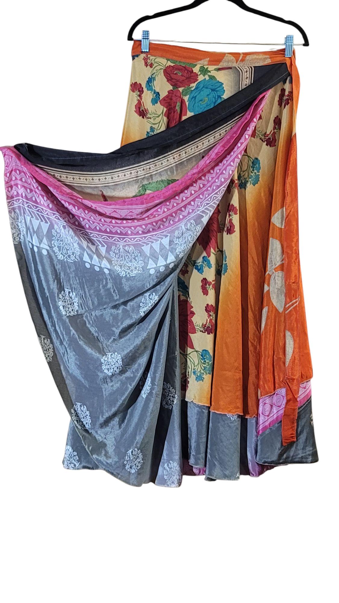 Reversible Silk Sari Wrap Skirt: Upcycled Boho Beach Skirt