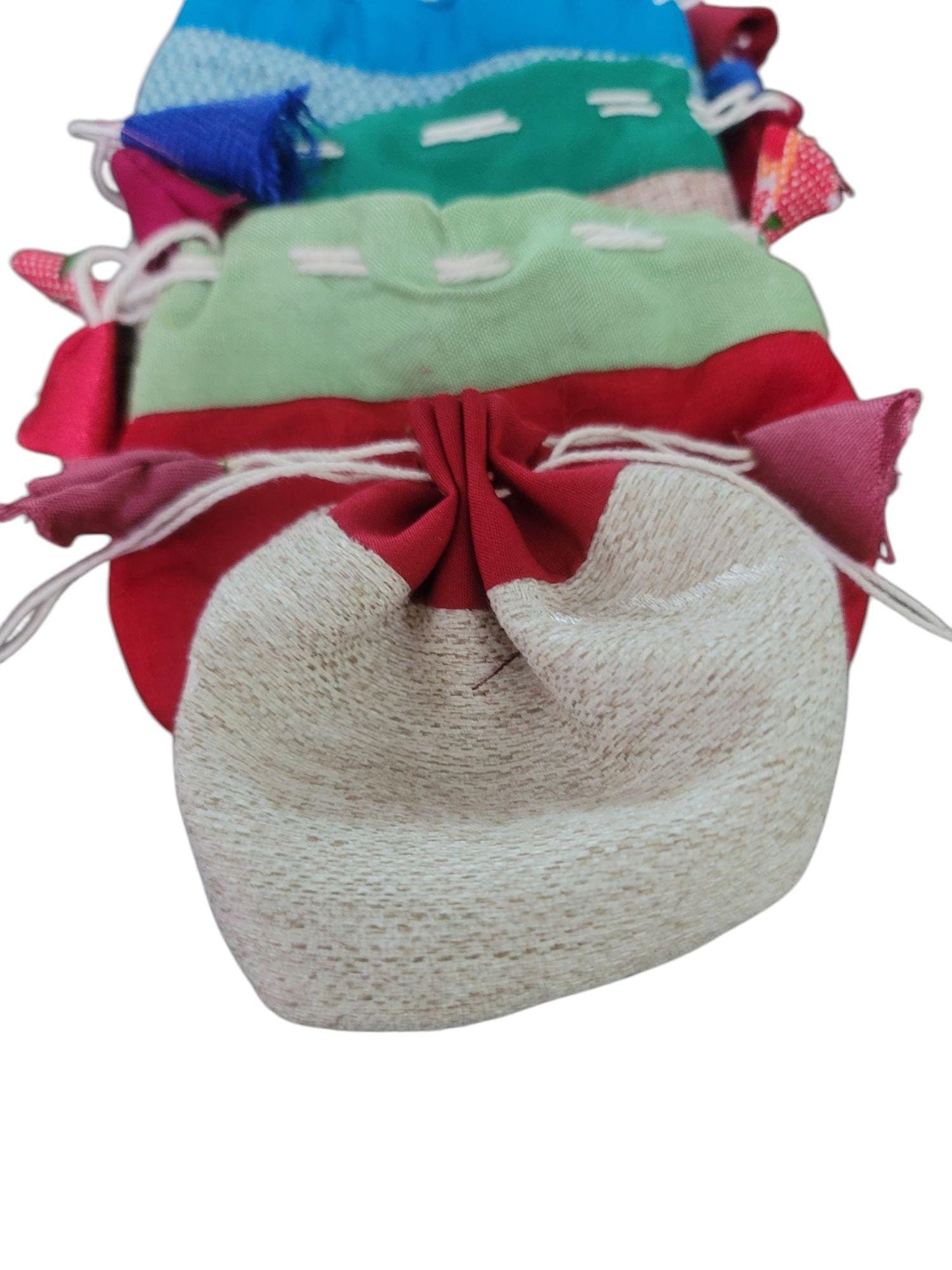 Handcrafted Nepal Fabric Drawstring Pouch Bags - Set of 5