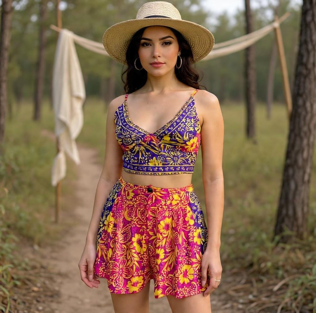 Boho Printed 3pcs Co ord Set, Bohemian, Kimono, Puffed Sleeve, Shorts Women sets