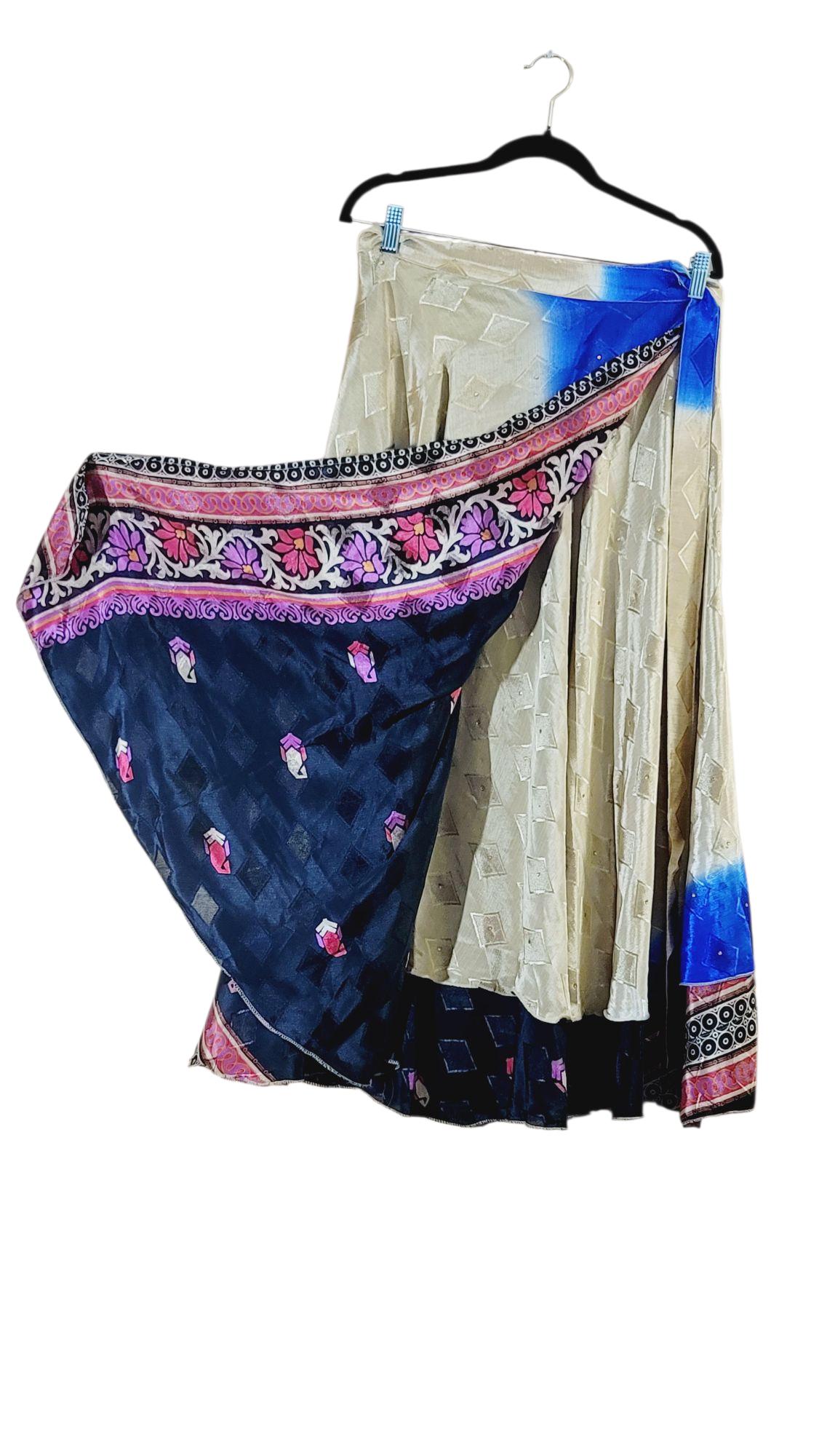 Reversible Silk Sari Wrap Skirt: Upcycled Boho Beach Skirt