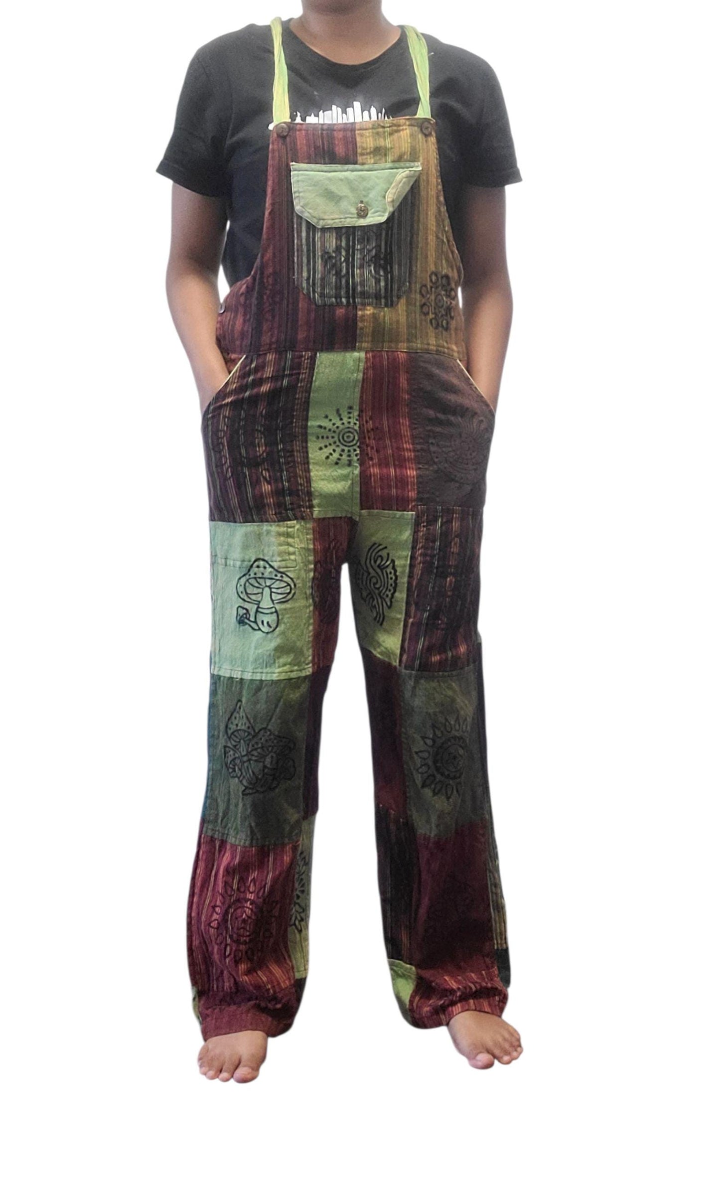 Handcrafted Cotton Patchwork Overalls: Boho Hippie Jumpsuit