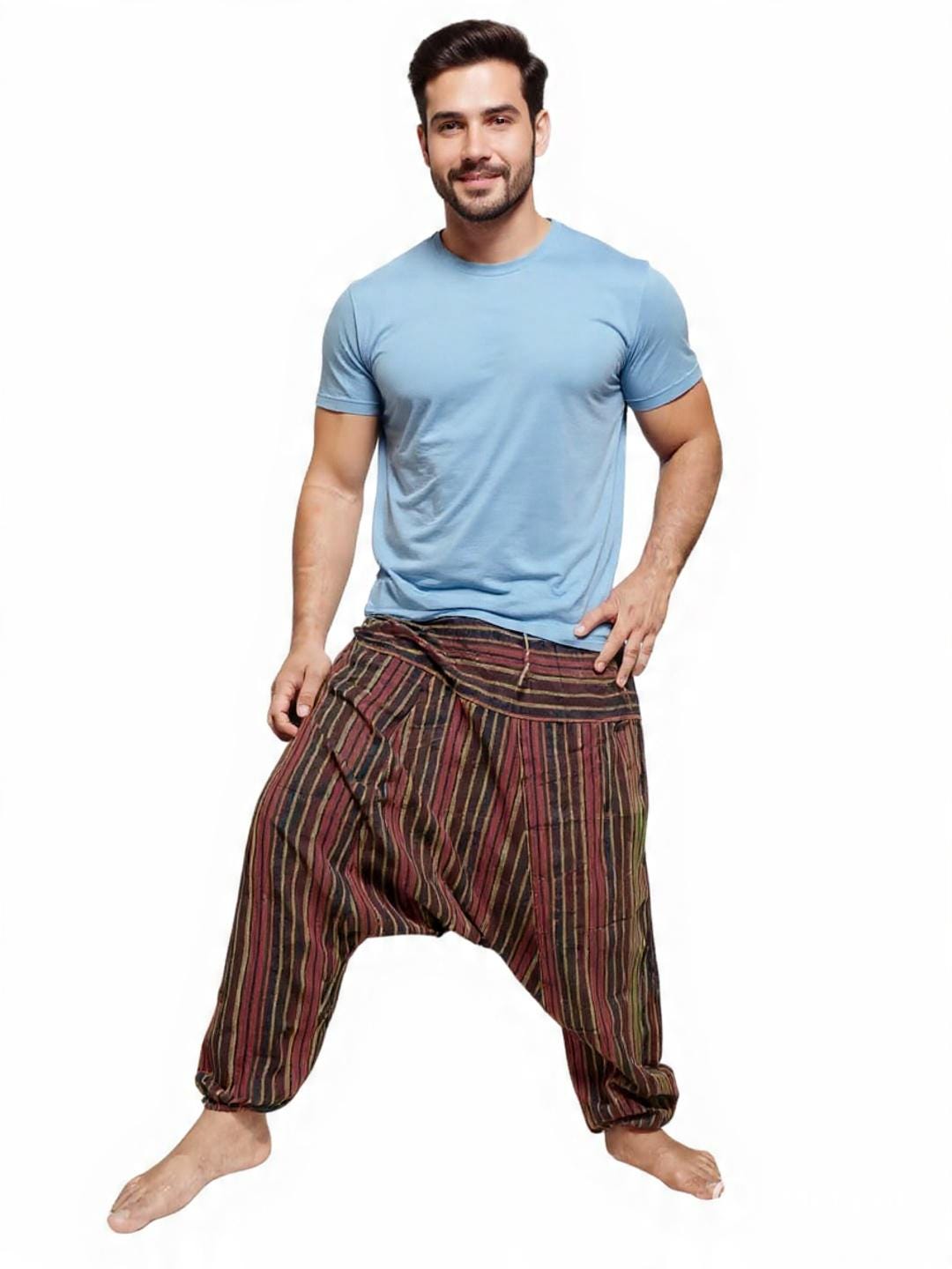 Boho Cotton Harem Pants: Handmade Stripe, Unisex Trouser