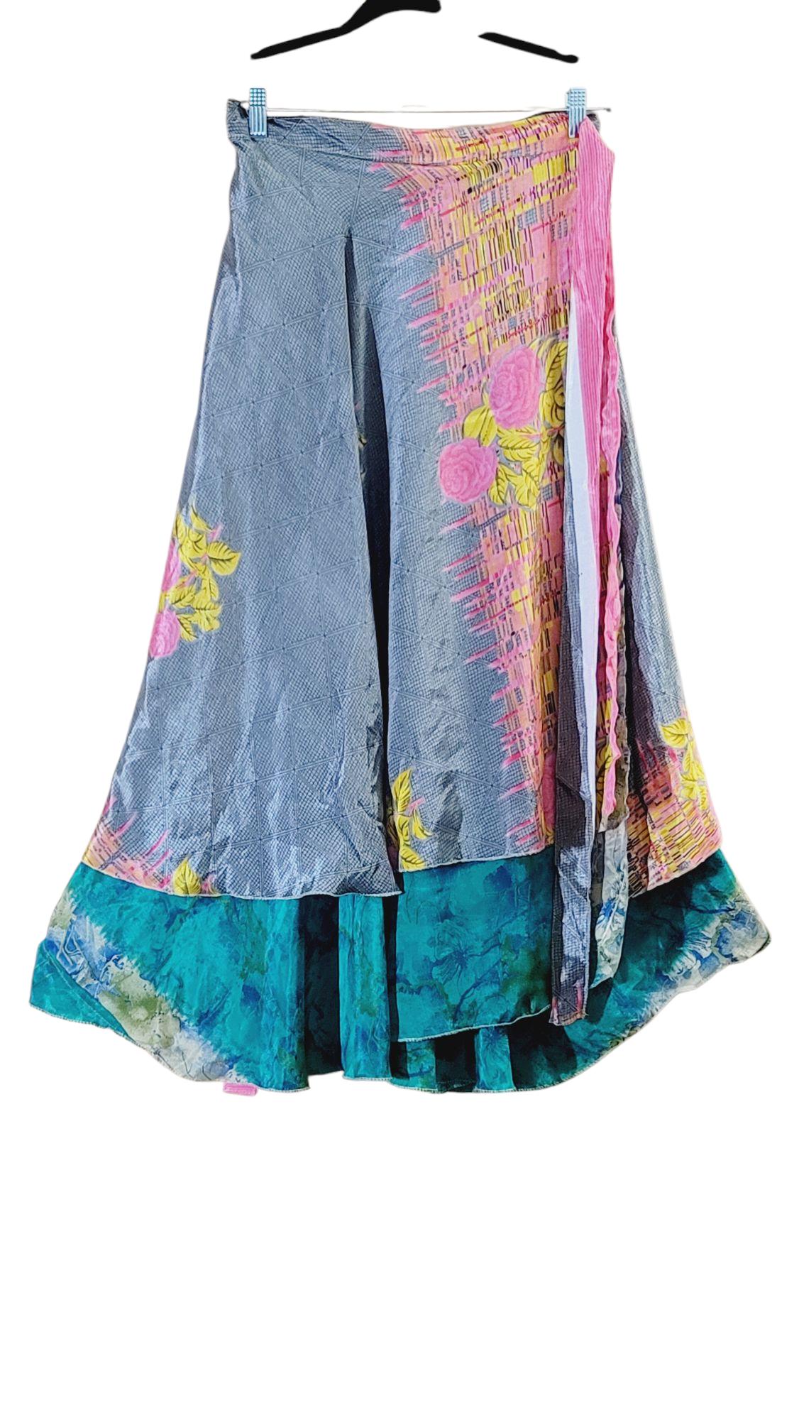 Reversible Silk Sari Wrap Skirt: Upcycled Boho Beach Skirt