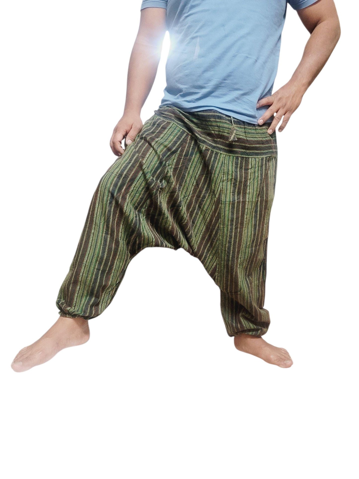 Boho Cotton Harem Pants: Handmade Stripe, Unisex Trouser
