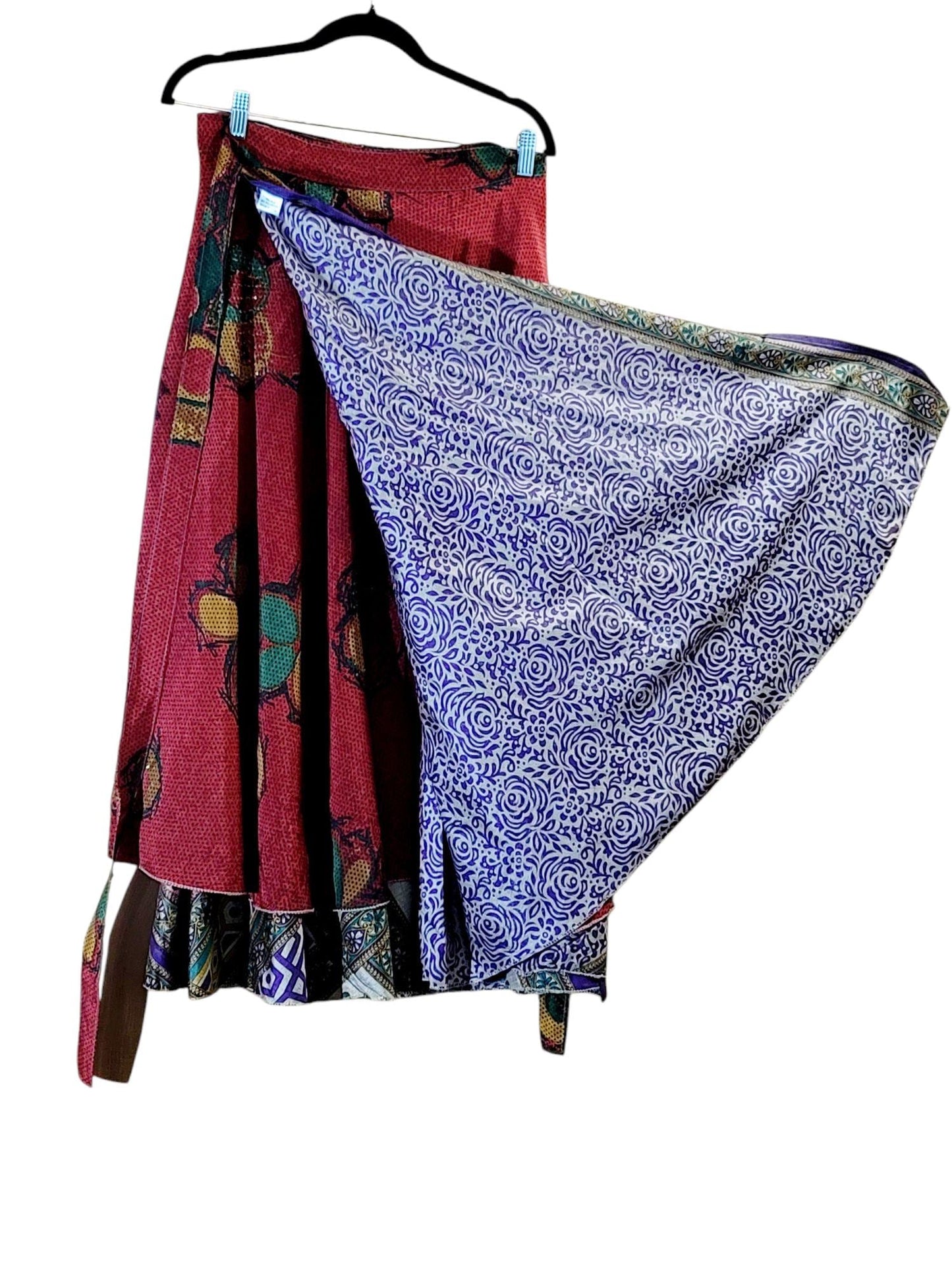 Reversible Silk Sari Wrap Skirt: Upcycled Boho Beach Skirt