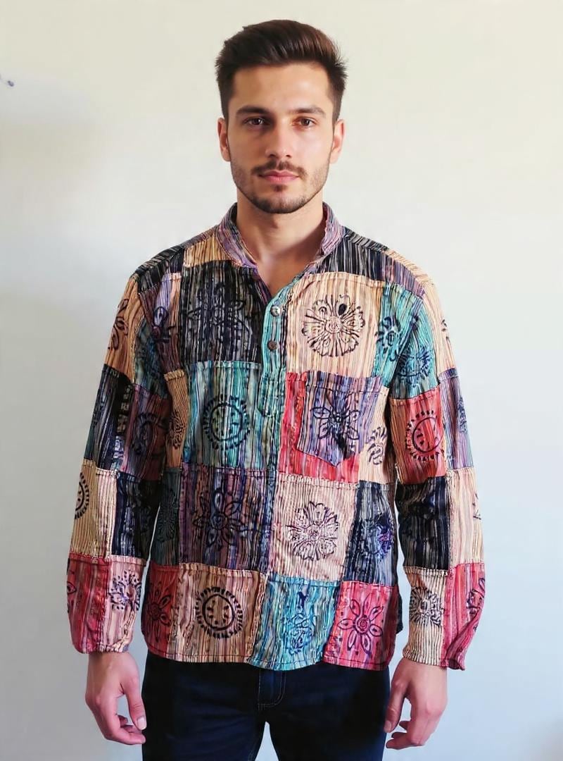 Handcrafted Patchwork Cotton Kurta Shirt: Boho Hippie Style