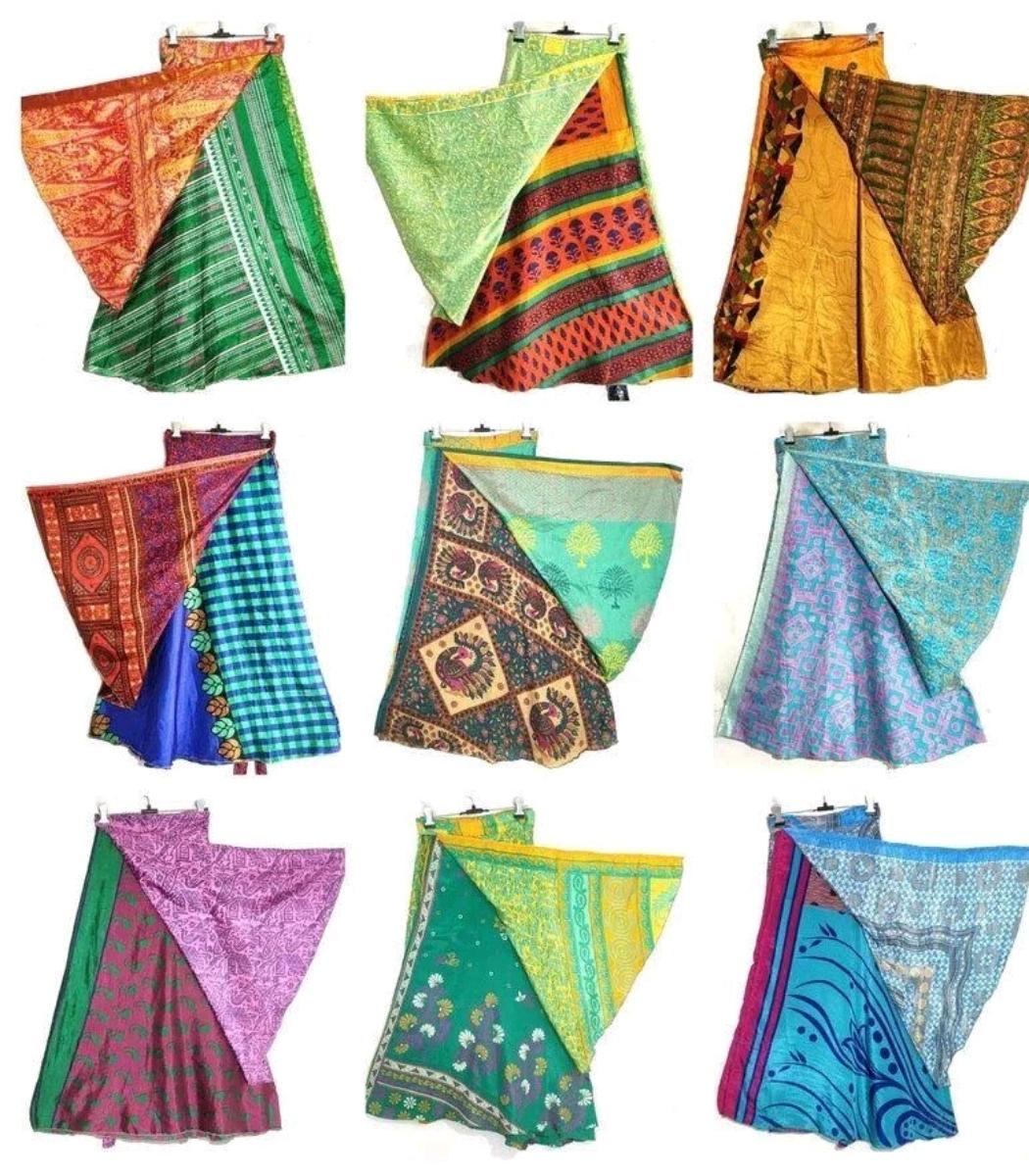 Vintage 60s Reversible Silk Wrap Skirt Bohemian Sari Skirts