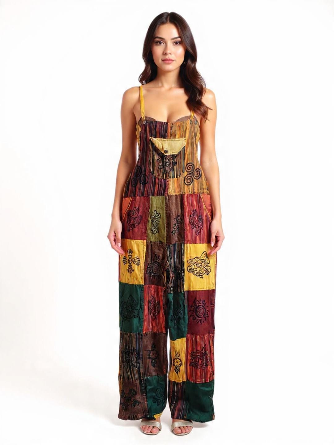 Handcrafted Cotton Patchwork Overalls: Boho Hippie Jumpsuit