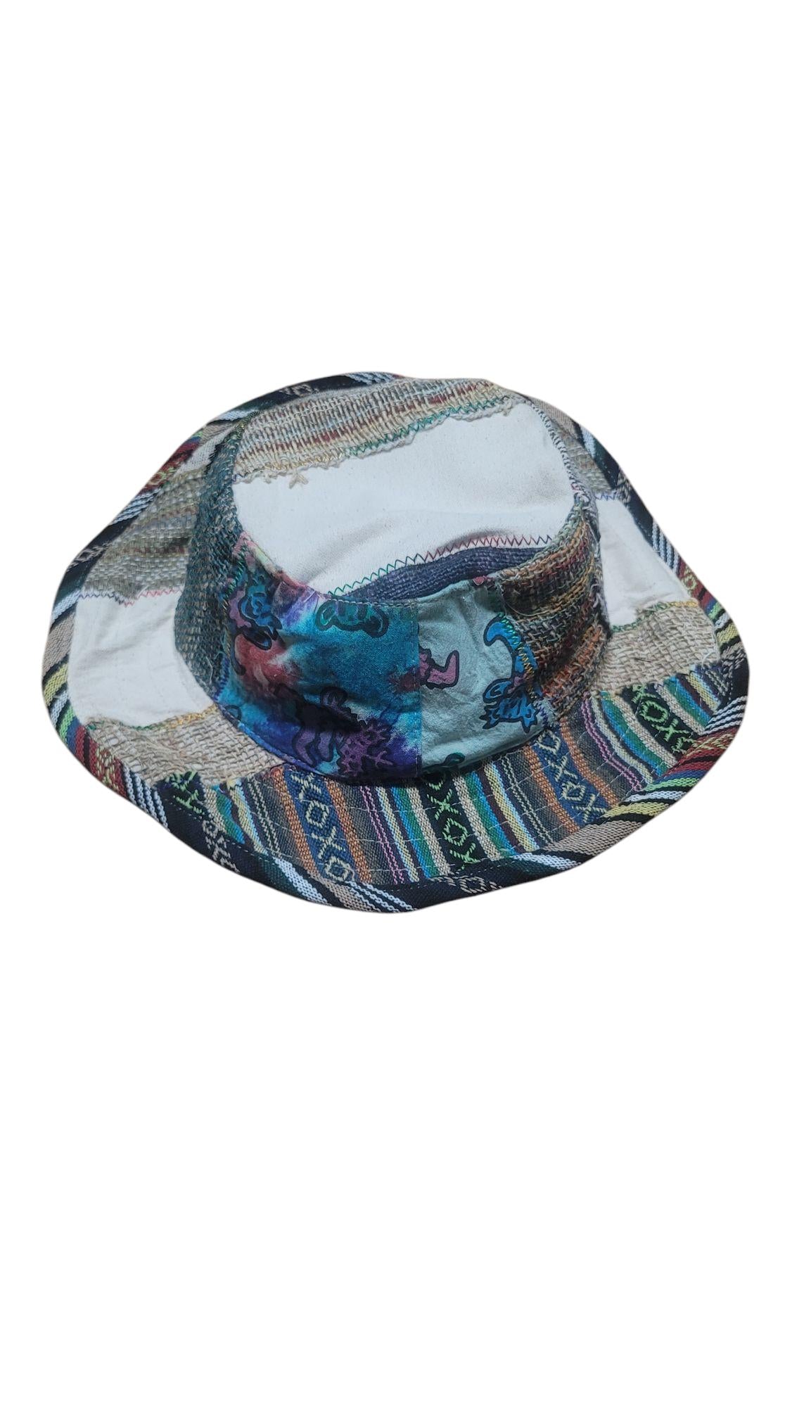 Handmade Hemp Patchwork Sun Hat: Unisex Hippie Style